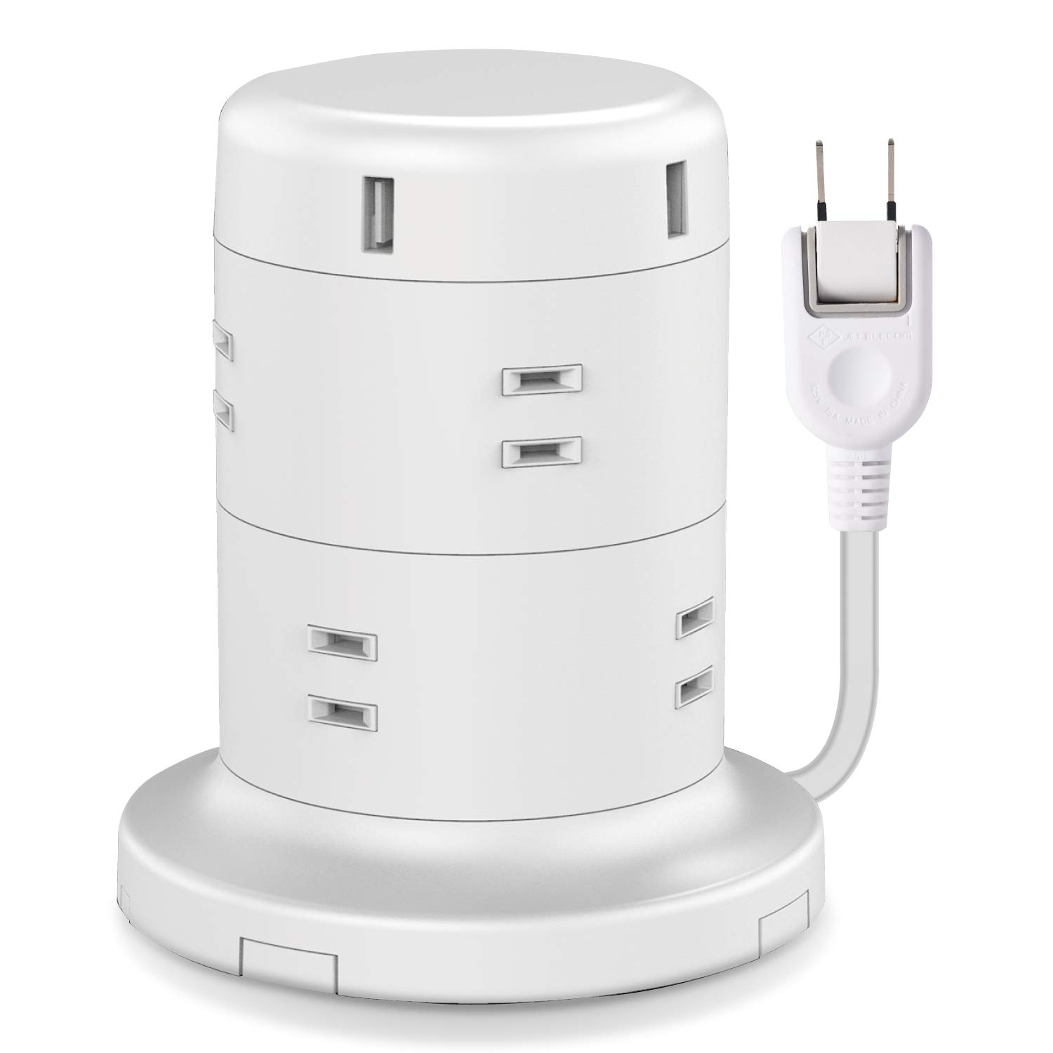 エレコム 電源タップ タワー型 延長コード [ 8個口 USB×5ポート / 12個口 USB-C×2 USB-A×3 ] 固定パーツ付 雷ガード ほこりシャッター 2m ホワイト ECT-06 WH
