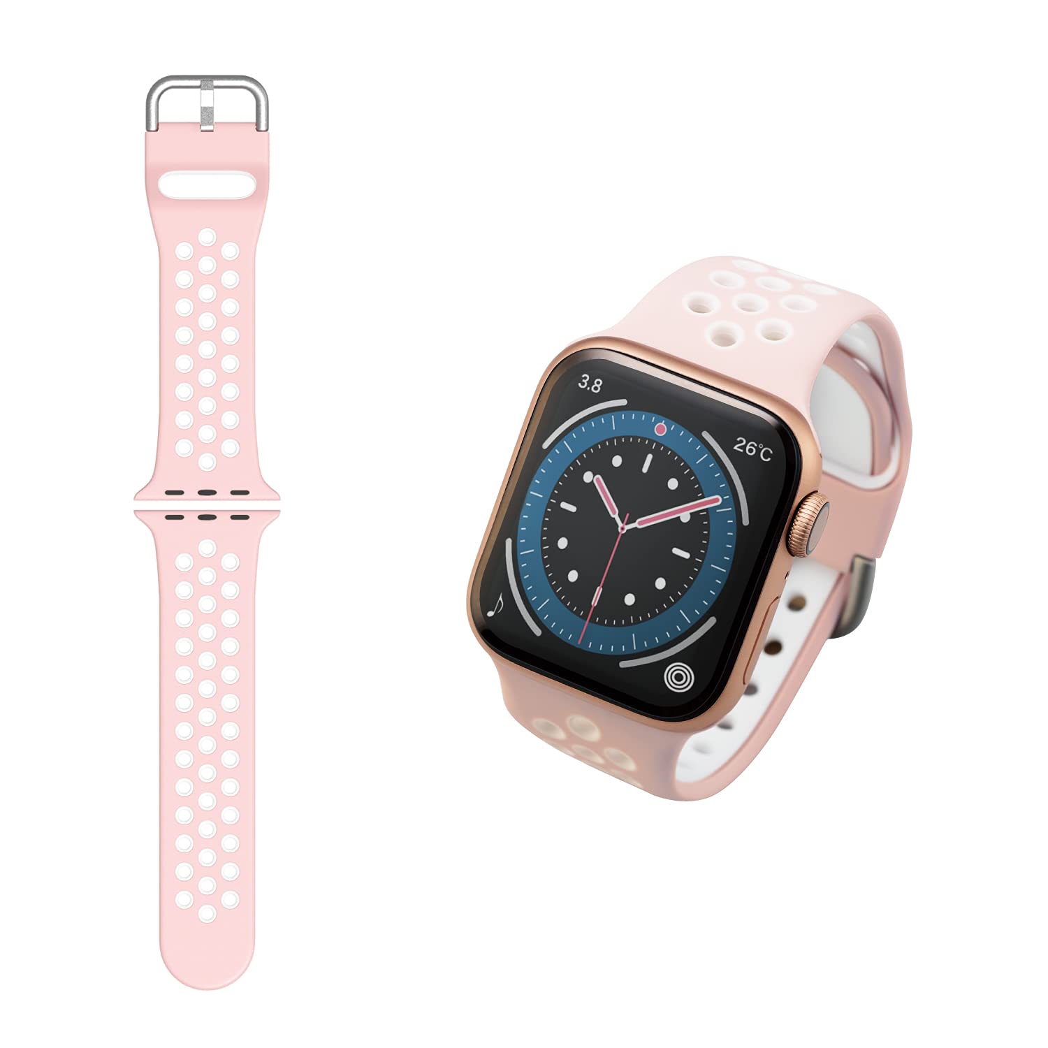 エレコム Apple Watch (アップルウォッチ) バンド 41mm 40mm 38mm [Apple Watch 8 7 SE2 SE 6 5 4 3 2 1 対応] シリコン アクティブタイプ 通気穴 ピンク×ホワイト AW-40BDSCNPN