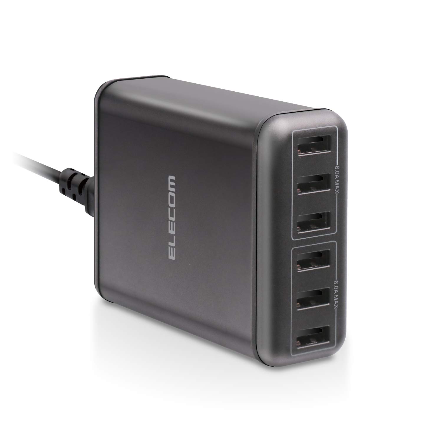 エレコム USB コンセント 充電器 合計60W USB-A×6 iPhone SE3,15,14,13,12 / iPad / Android 対応 ブラック EC-ACD01BK