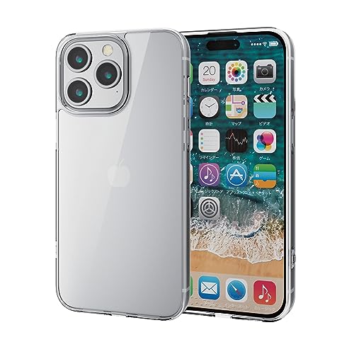 エレコム iPhone15 Pro Max ケース ガラス 硬度9H ハイブリッド素材 側面TPU 四つ角エアークッション ストラップホール付き クリア PM-A23DHVCG1CR