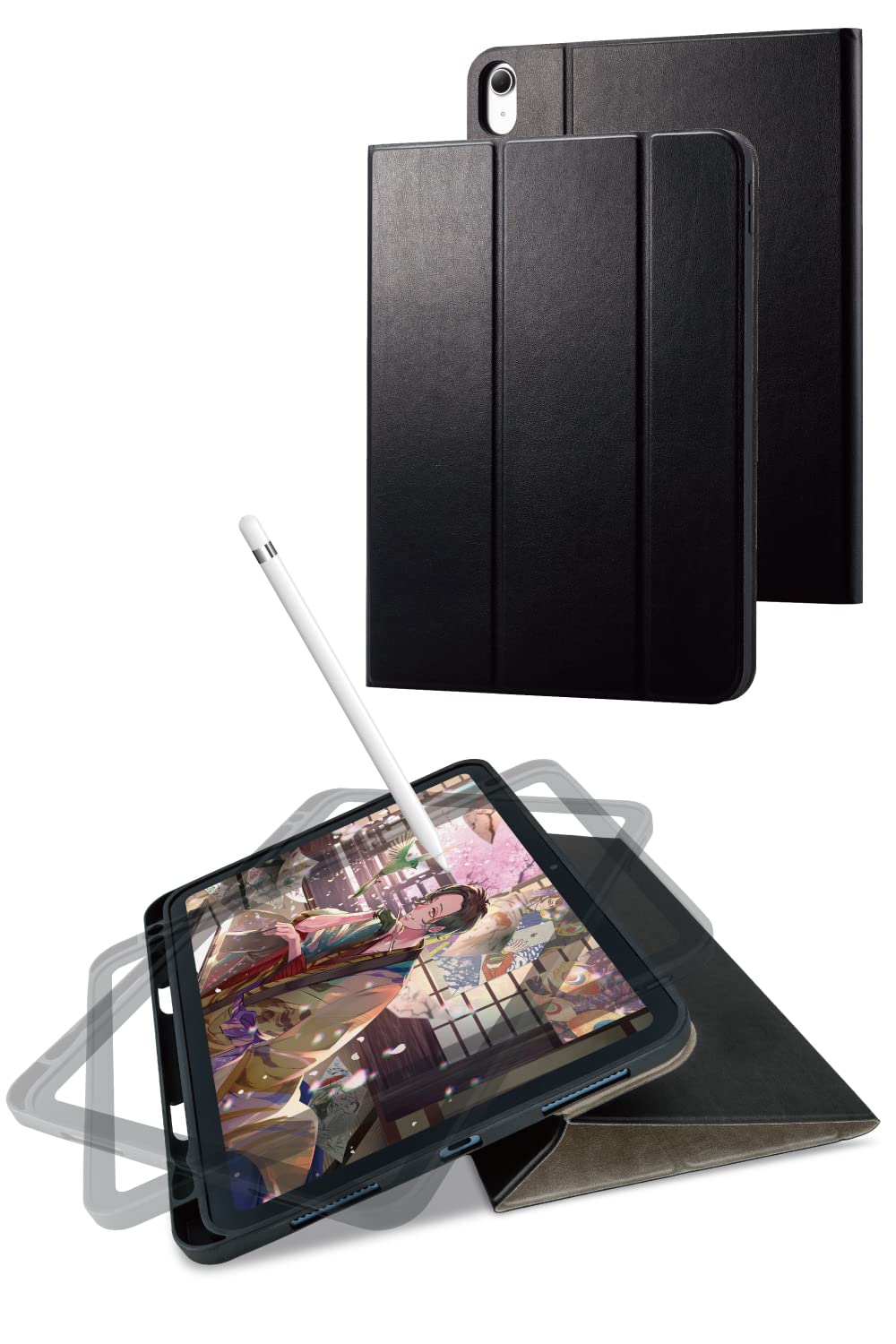 エレコム iPad 10.9 第10世代 (2022年) ケース カバー フラップケース 360度回転 ドローイング ソフトレザー素材 ブラック TB-A22RDPLC2BK
