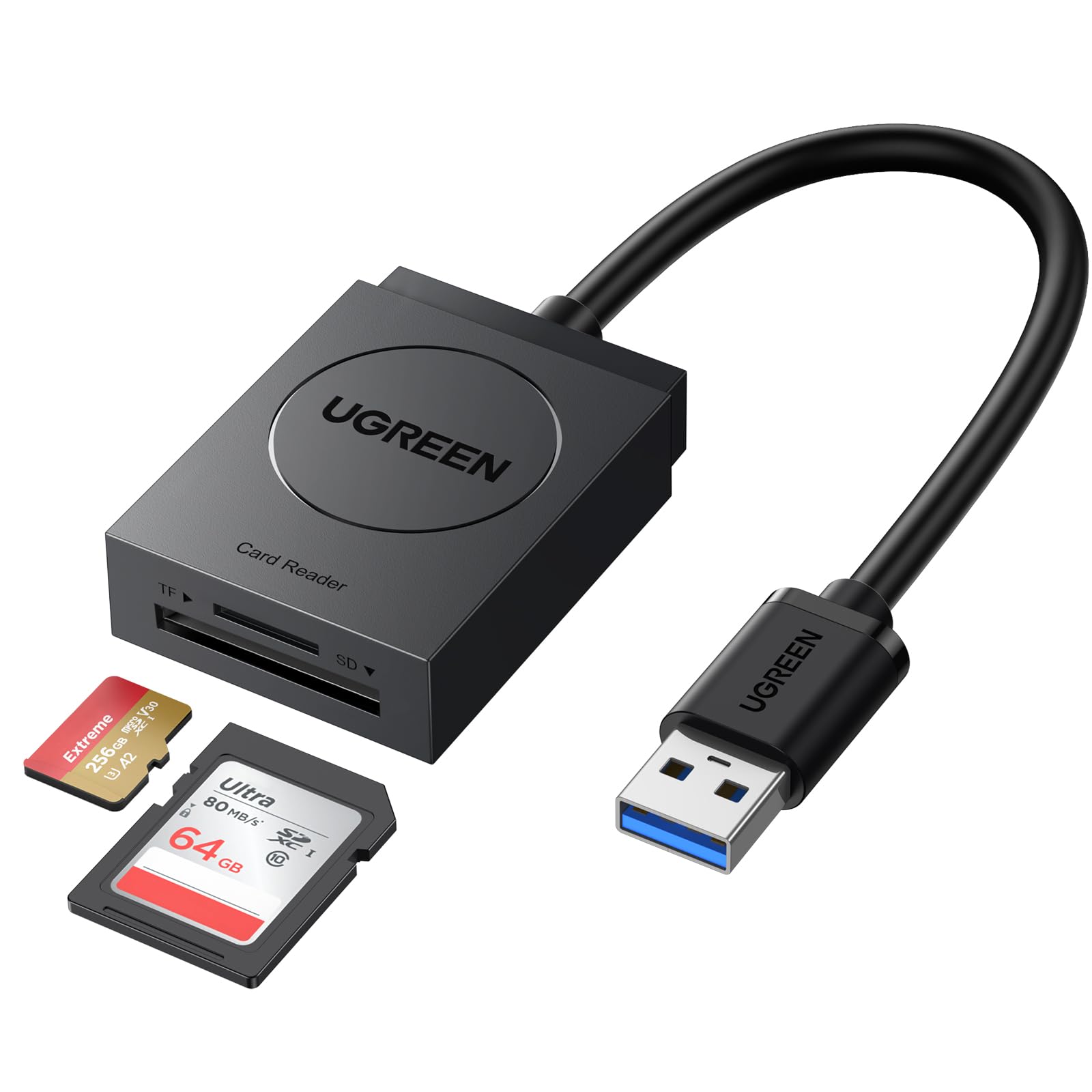 UGREEN カードリーダー USB 3.0 高速 SD TF カードリーダライタ 2スロットカード同時読み書き可能