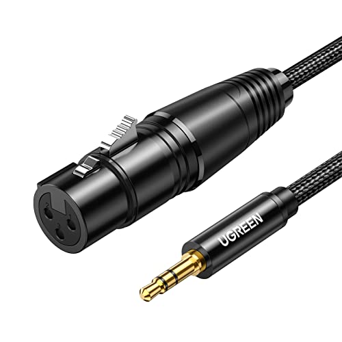 UGREEN xlr 3.5mm 変換 xlr ケーブル マイクケーブル 3.5mmオスからXLRメス アンバランス接続 ナイロン編み 高耐久性 ステレオ to XLR(メス)変換ケーブル マイク/スピーカー/コンソール/アンプなどに適用 xlr 変換 マイク端子 変換 1M (ブラック)