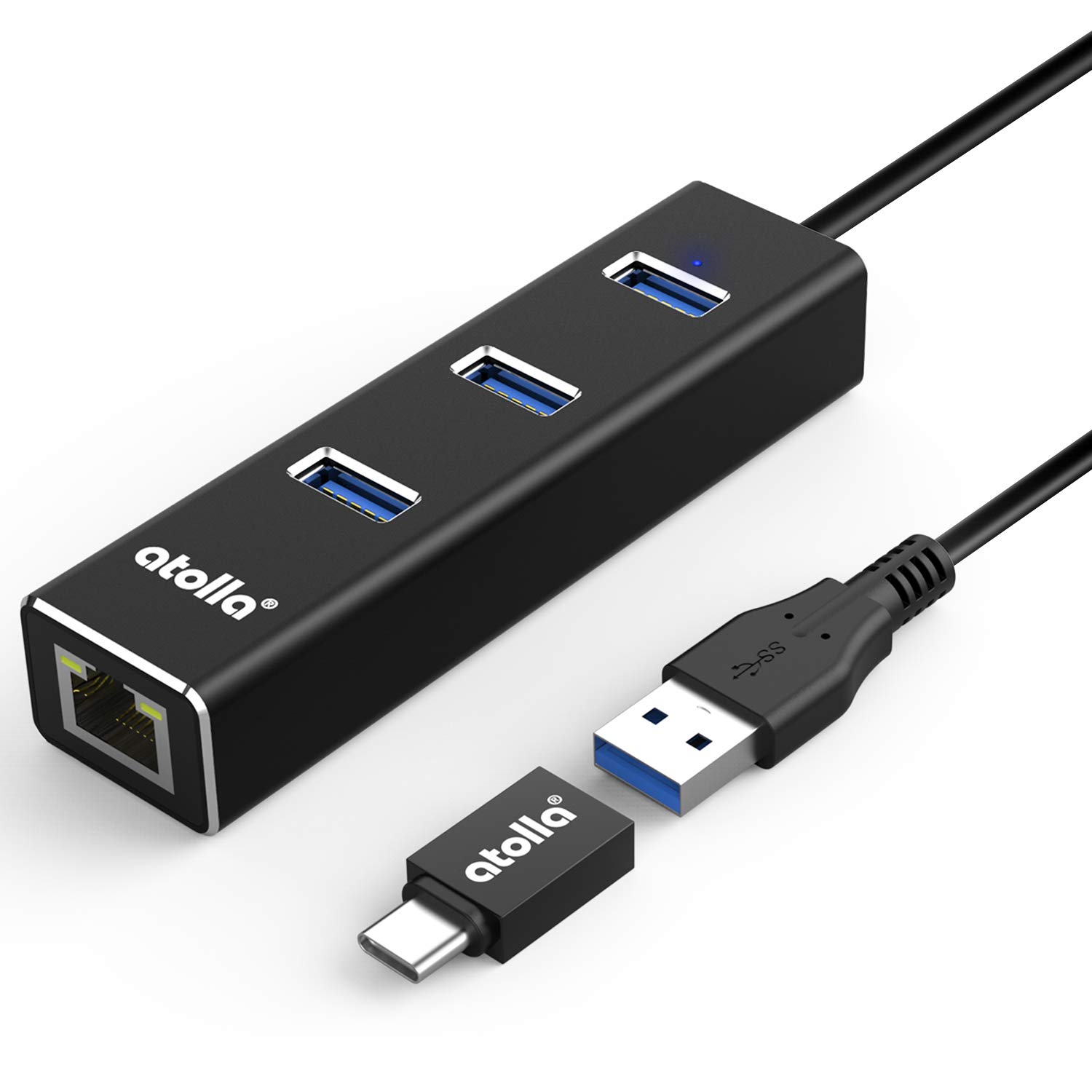 新しい組合せなatolla USBハブ LAN RJ45アダプターCH-301C USB3.0ハブは、USB3.0×3ポート+ ギガビット対応のLANアダプタ+USB Type-Cコネクタ搭載したコンボハブです。本製品を接続して、USB Type-A またはType-C ポートを搭載したパソコンで USBポートを増やし、LANポートを増設すれば、問題解決です！ USBギガビットイーサネットアダプタハブ最高1000 Mbpsの速度で中断無しコンピュータとの間のデータ転送を高速で行うことができます。 100/10Mbpsも下位互換性がありますが、このアダプターを使ってギガビットイーサネットネットワークに接続すると速度が速くなりだけなく、ネットの性能がもっと信頼されています。 3ポートUSB 3.0ハブ5Gbps3つの USB 3.0 ポートをお使いの機器へ追加装備し、様々な USB 機器を同時に利用できるようにします。USB3.0ポートは USB3.1/3.0のスーパースピードモード（5Gbps）[理論値]に対応しています。 安定性と互換性を強化USB ハブドライバインストールなどの面倒な作業がなく、接続すればすぐに使用できます。コンパクトなので、持ち運びにも適しています。Windows、Mac OS X、Chrome OS、Linux OS において高速で安定した接続機能を提供します。 パッケージ内容 LANアダプタ付きUSB3.0ハブ（CH-301C）、USB Type-Cコネクタ、取扱説明書、18ヶ月保証・カスタマーサポート。ご注意：この製品はSwitchに対応していません。