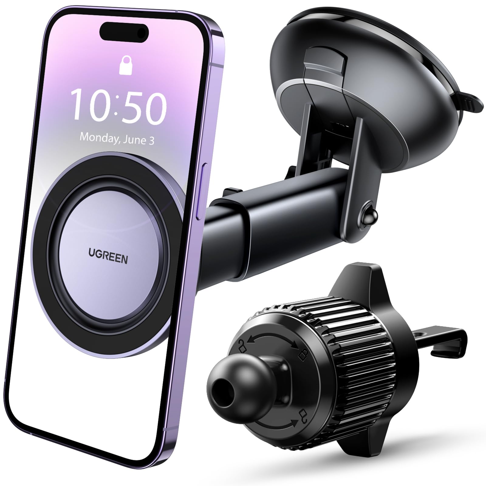 UGREEN 車載ホルダー 2in1 スマホホルダー マグネット Magsafe式 ゲル吸盤 エアコン吹き出し口 携帯ホ..