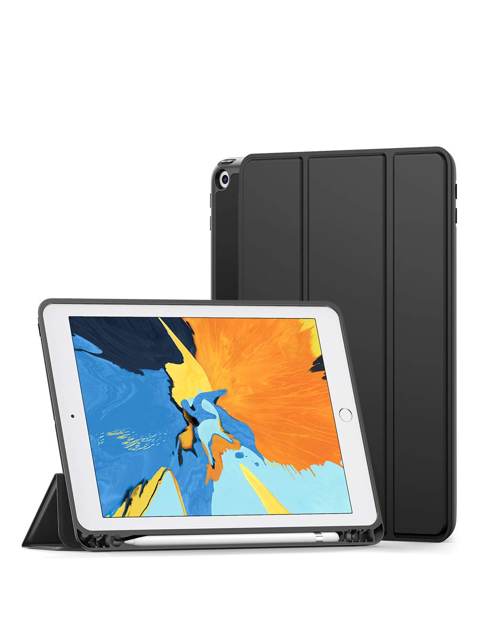 UGREEN iPad 9/8/7 ケース (10.2インチ 2021/2020/2019モデル 第9/8/7世代用) ケース 三つ折りスタンド 耐衝撃カバー オートウェイクアップ/スリープ機能 (ブラック)
