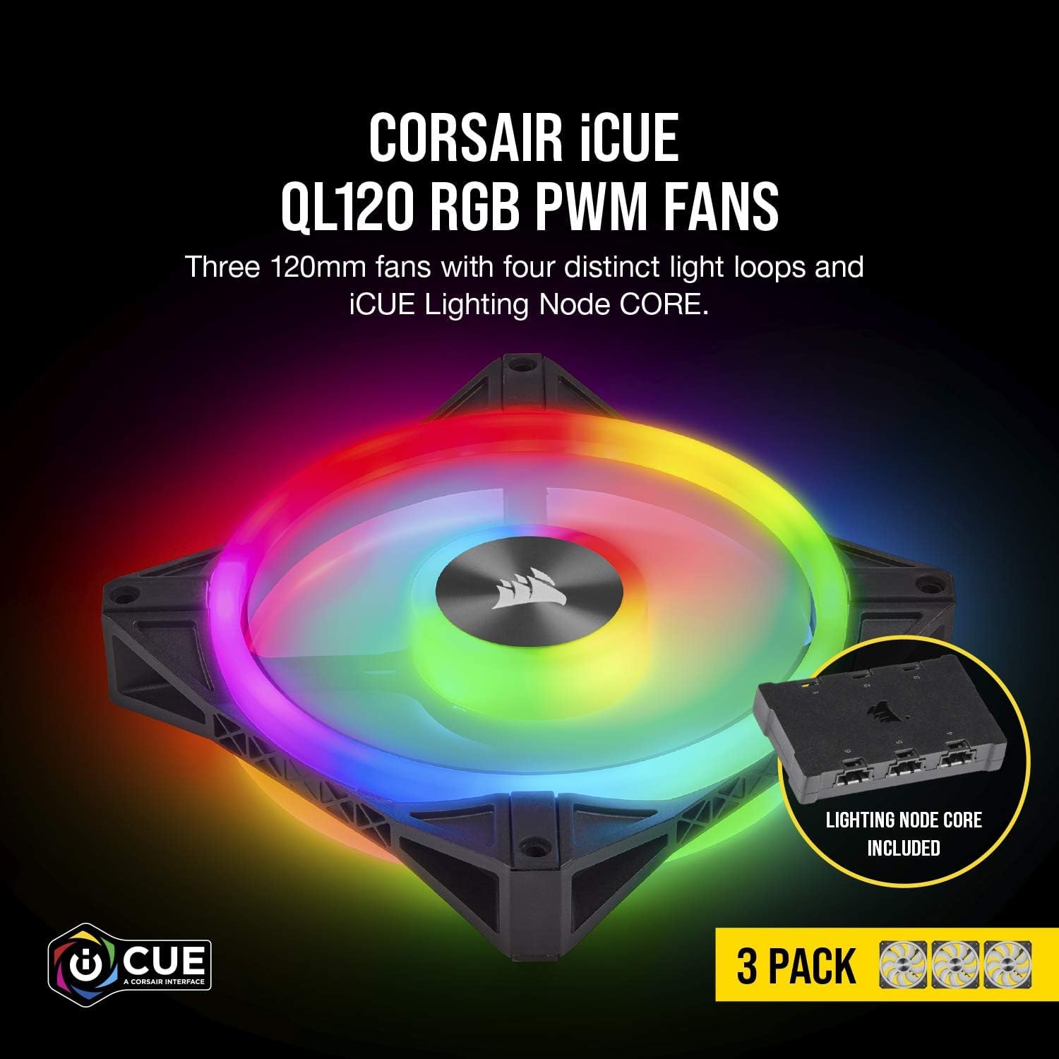 FIDELAのCorsair iCUE QL120 RGB 120mm 3連ファンキット PWM対応 PCケースファン CO-9050098-WW FN1374｜アングル2