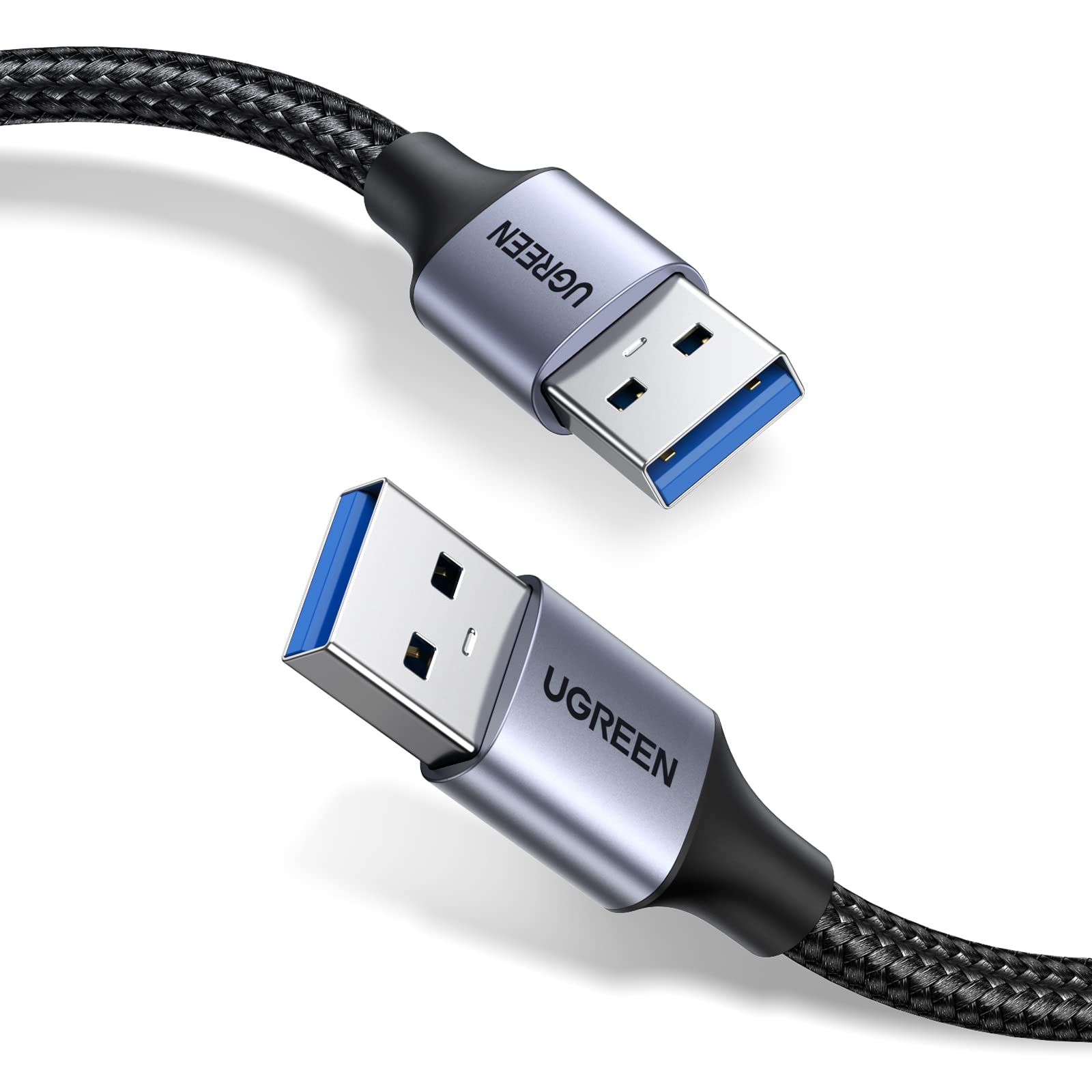 UGREEN USB ケーブル オスオス USB 3.0 a-aタイプ 5Gbps 高速転送 高耐久性 アルミシェルとナイロン編み ライト給電用 冷却ファン HDD TV Box カメラ DVDプレーヤー プリンタ モデムなどと互換性あり 3M