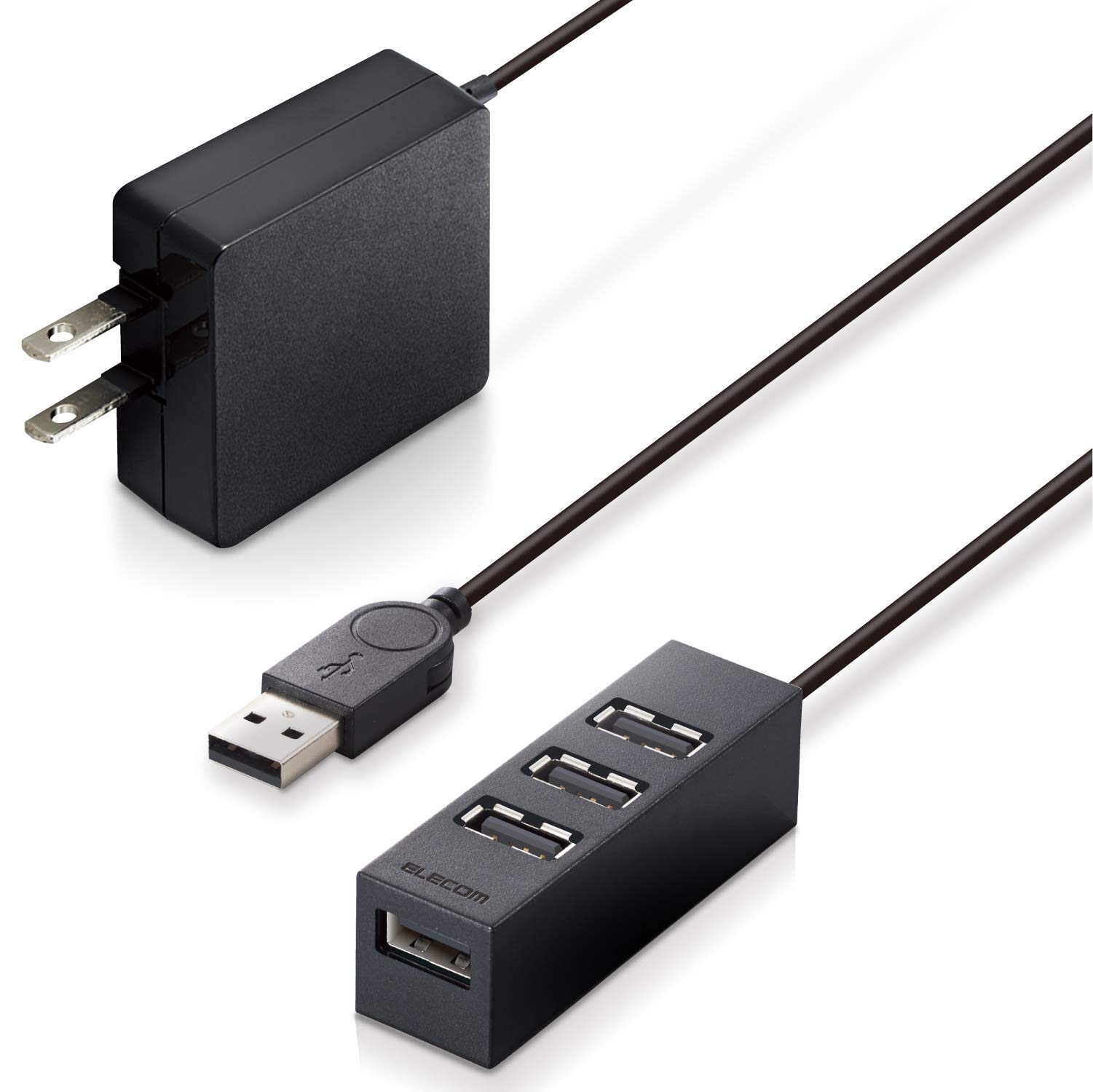 エレコム USBハブ 2.0 セルフパワー 4ポート 機能主義 1m MacBook/Surface Pro/Chromebook他 ノートPC Nintendo Switch対応 ブラック U2H-TZ427SBK