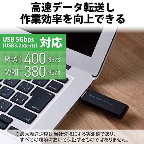 エレコム 外付けSSD 1TB ポータブル USB 5Gbps / USB3.2（Gen2）対応 小型 キャップ式 ブラック ESD-EMC1000GBK