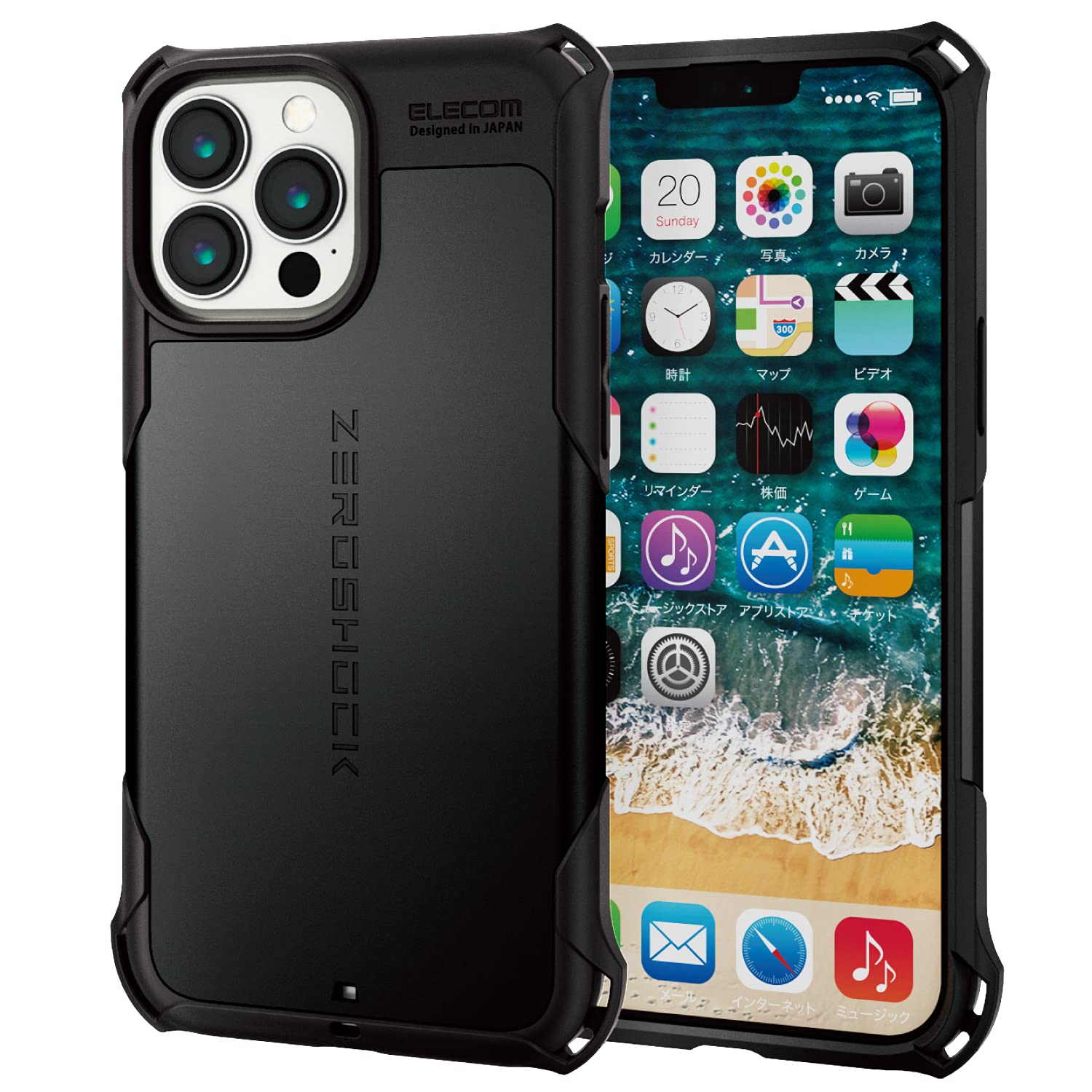 エレコム iPhone 13 Pro Max/ハイブリッドケース/ZEROSHOCK/ブラック