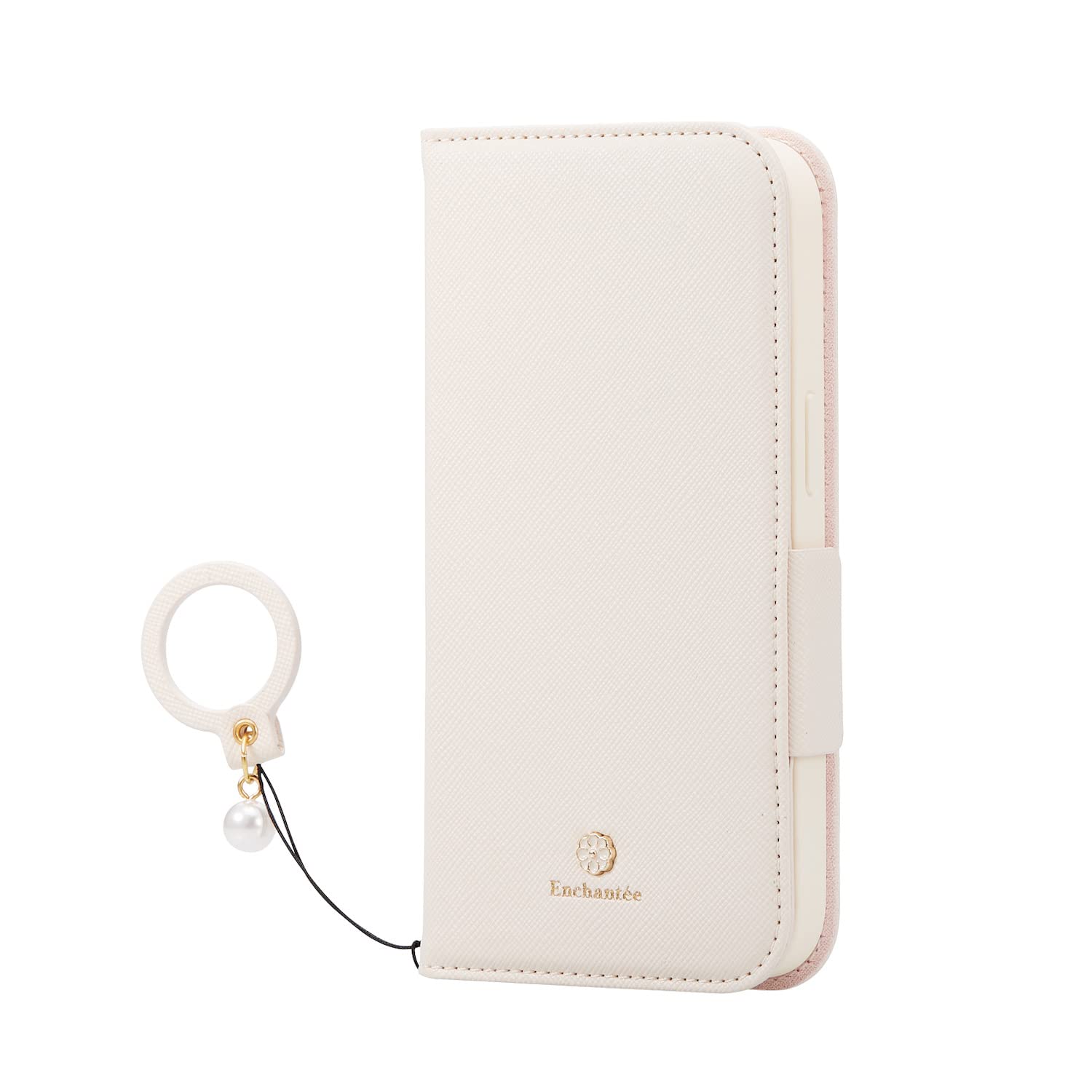 エレコム iPhone 14 / 13 ケース カバー 手帳型 リングストラップ付き ミラー付き カードポケット付き 耐衝撃 マグネット開閉 ストラップホール付き ホワイト PM-A22APLFJM2WH