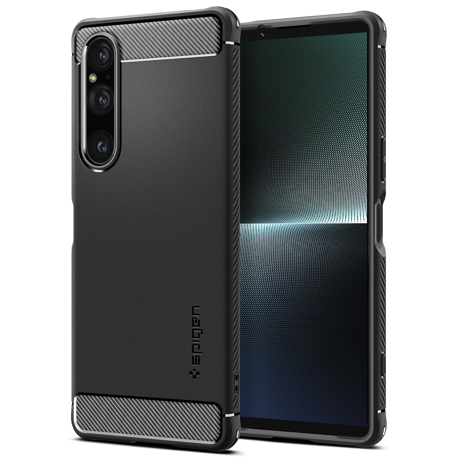 Spigen Xperia 1 V ケース TPU [ SO-51D ] ストラップ ソフトケース 米軍MIL規格取得 耐衝撃 衝撃吸収 傷防止 カメラ保護 Qi充電 ワイヤレス充電 ラギッド・アーマー ACS06204 マット・ブラッ…