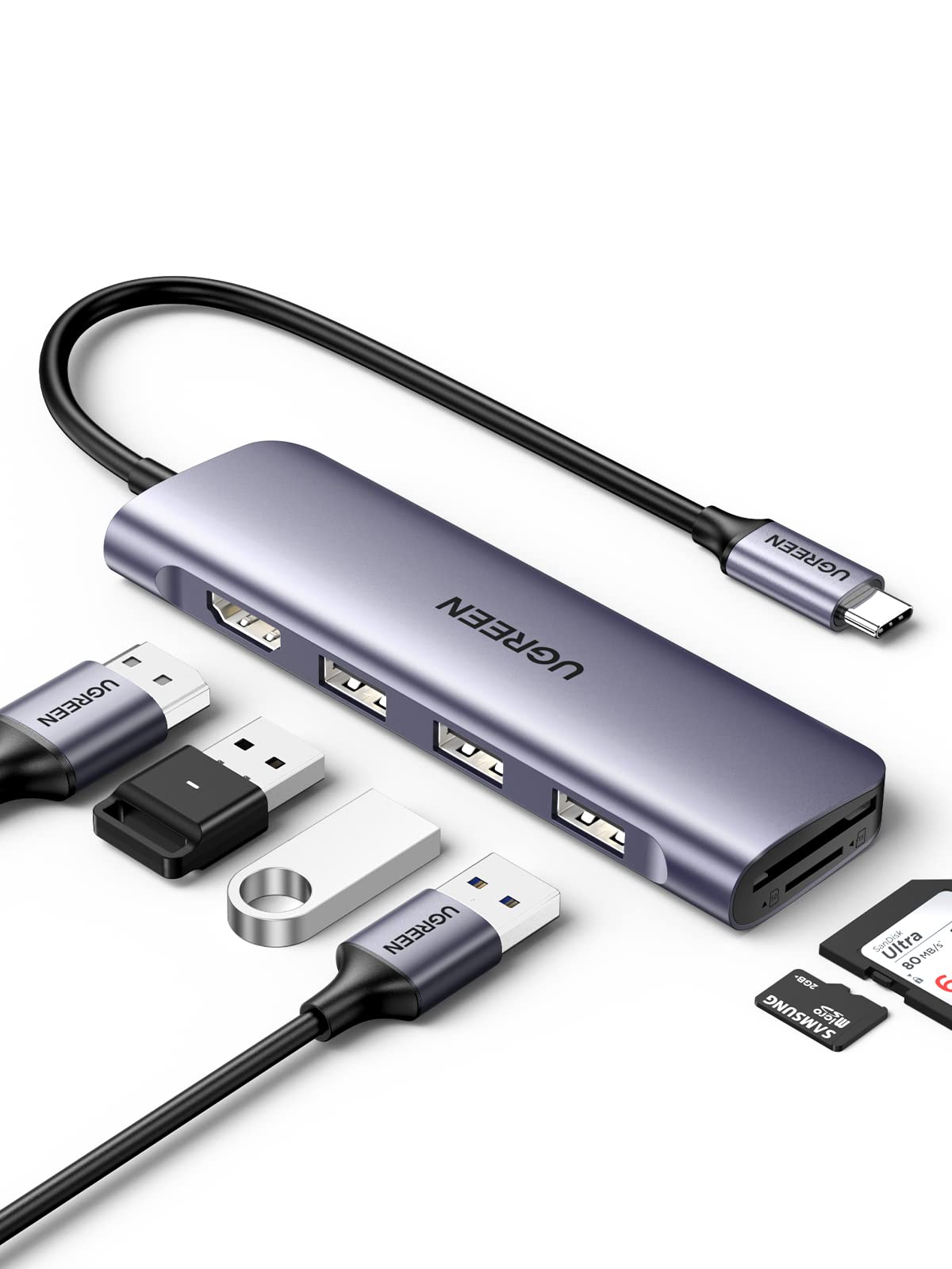 UGREEN Revodok 106 USB-C ハブ 6 in 1 USB C to HDMI 4K SD TFカードリーダー Type c マルチ変化だア..