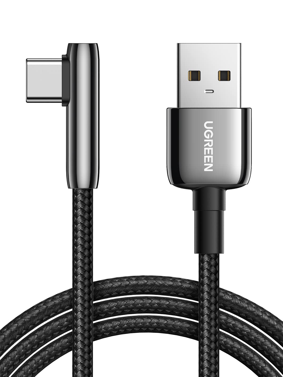 UGREEN L字 USB Cケーブル 3A 0.5m 亜鉛合金 ナイロン編み USB A to Type C急速充電 斷線防止 Galaxy S10 S10e S9 Plus Note 9 8, LG G8 G7 V40 V20 V30, Moto Z Z3, など対応