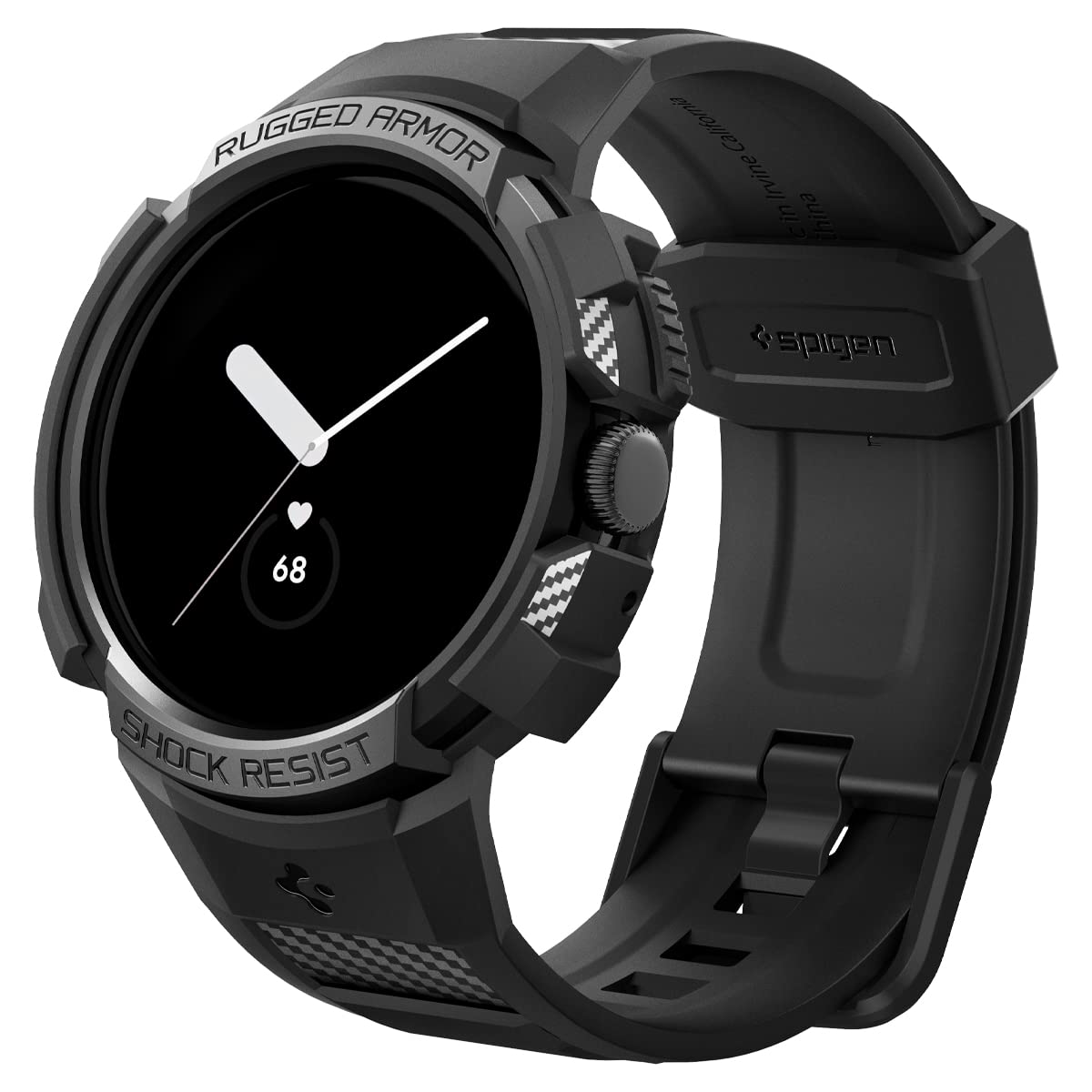 [Spigen] Google Pixel Watch バンド 一体型 ケース 耐衝撃 PC TPU 二重構造 スポーツバンド 落下 衝撃 吸収 耐久性 傷防止 ラギッド・アーマー・プロ ACS04800 (ブラック)