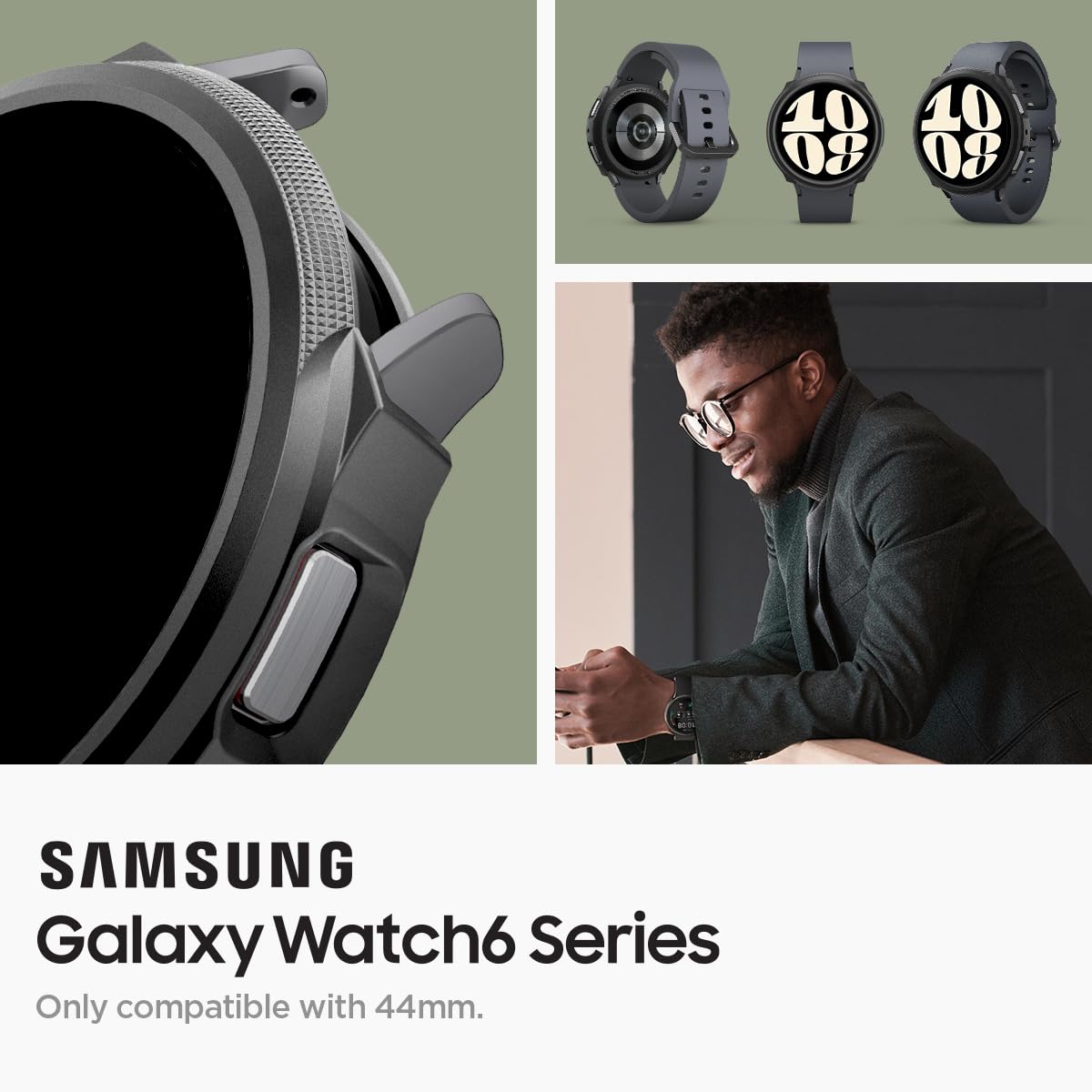 Spigen Galaxy Watch 6 44mm ケース 落下 衝撃 吸収 簡易着脱 シンプル スリム 軽量 すり傷 防止 保護カバー リキッド・エアー ACS06392 (マット・ブラック)