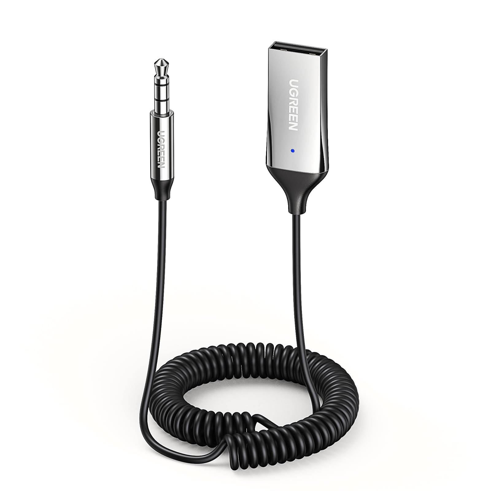 UGREEN Bluetooth5.3 車載レシーバー Bluetooth受信機 ブルートゥース化 ハンズフリー通話 車載オーディオ 3.5mm USB式 二台スマホ同時接続可能 通信距離≤10M SBC対応 遅延時間≤220mS マイク内蔵 充電不要 TELEC認証番号：R217-220698シルバー