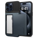 Spigen iPhone 15 Pro Max ケース カード収納 米軍MIL規格 耐衝撃 パスケース スリム アーマーCS ACS06591 (メタル スレート)