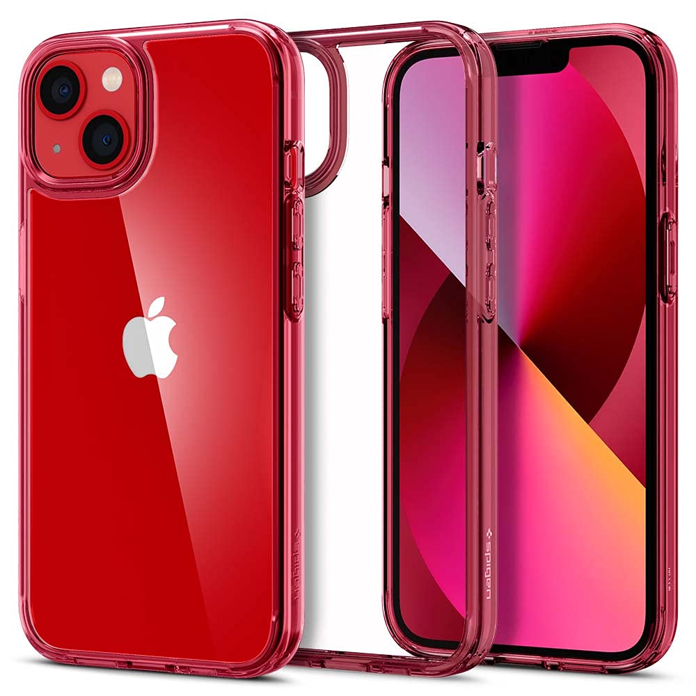Spigen iPhone13 ケース クリア TPU バンパーケース 2重構造 米軍MIL規格取得 耐衝撃 すり傷防止 黄ばみ無し ワイヤレス充電対応 ウルトラ・ハイブリッド ACS03524 (レッド・クリスタル)