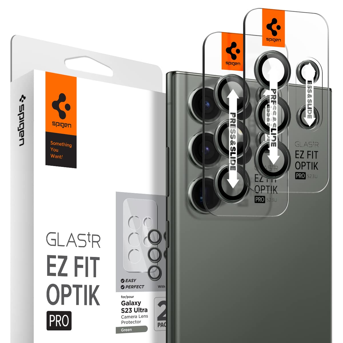 Spigen EZ Fit Optik Pro カメラフィルム Galaxy S23 Ultra 用 貼り付けキット付き ギャラクシー S23 Ultra 対応 レンズ保護フィルム ..