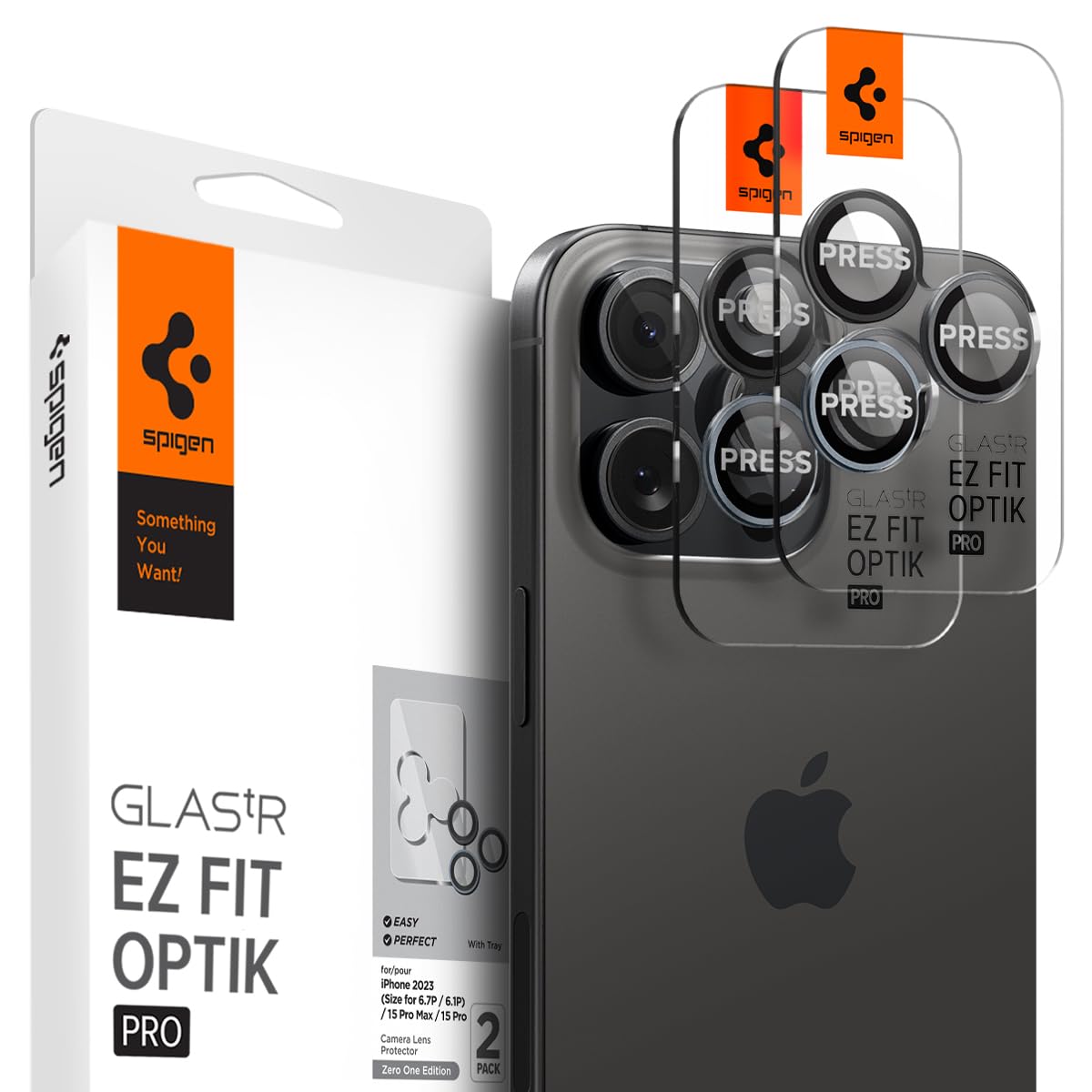 Spigen EZ Fit Optik Pro iPhone 15 Pro, iPhone 15 Pro Max, iPhone 14 Pro, iPhone 14 Pro Max 用 カメラフィルム 貼り付けキット付きiPhone15Pro, iPhone15ProMax, iPhone14Pro, iPhone14ProMax 対応 レンズ保護 ゼロ・ワンエディション 2セット