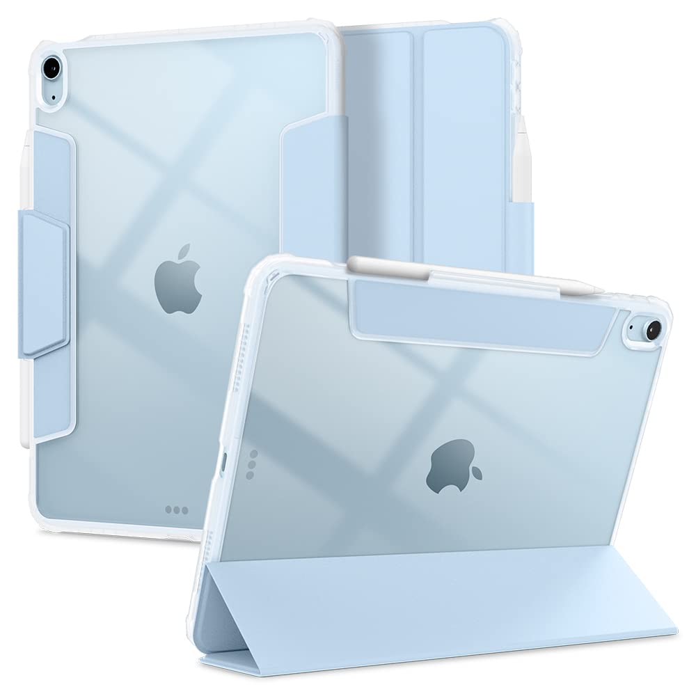 Spigen iPad Air5 ケース 2022 (第5世代) iPad Air4 ケース 2020 カバー 背面クリア 透明 Apple Pencil 対応 米軍MIL資格 スリム スタンド 耐衝撃 傷防止 カメラ保護 レザー オートスリープ ウルトラ・ハイブリッド・プロ ACS02698 (スカイ・ブルー)