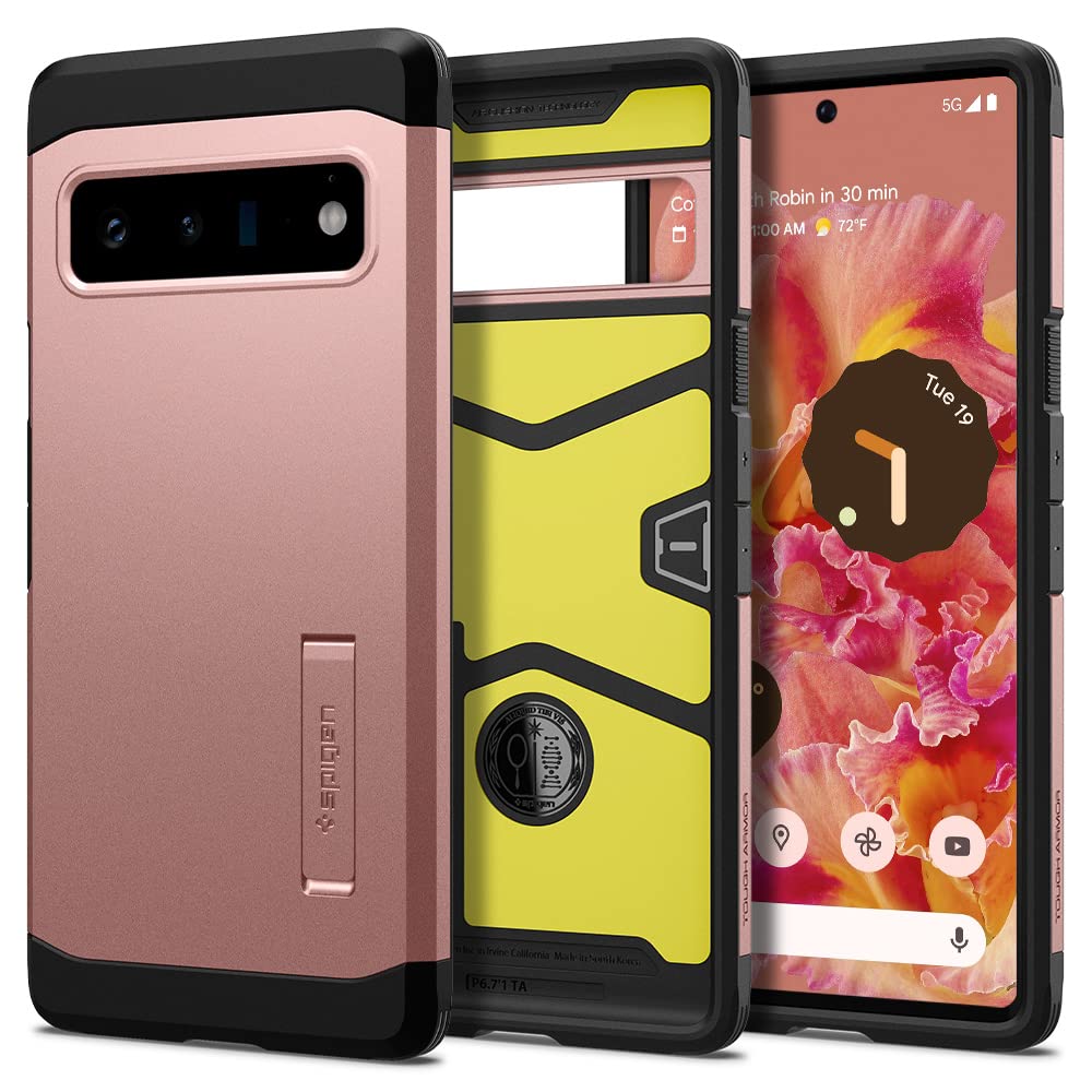 Spigen Pixel6 Pro ケース 耐衝撃 スタンド機能 米軍MIL規格取得 三重構造 衝撃 吸収 タフ・アーマー ACS03463 (ローズ・ゴールド)