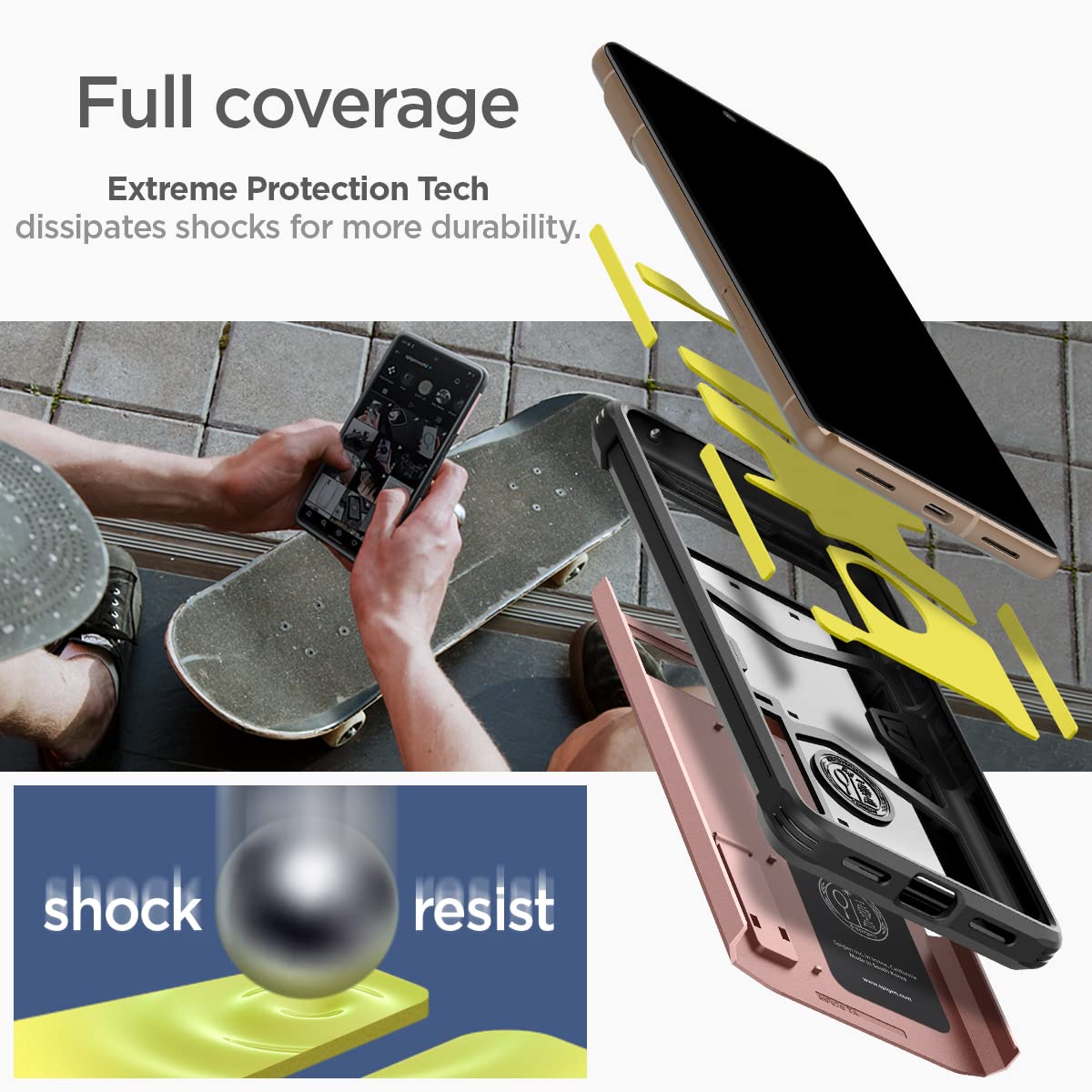 Spigen Pixel7 Pro ケース 耐衝撃 スタンド付き 米軍MIL規格取得 三層構造 スマホスタンド カメラ保護 傷防止 衝撃 吸収 Qi充電 ワイヤレス充電 タフ・アーマー ACS04730 (ローズ・ゴールド)