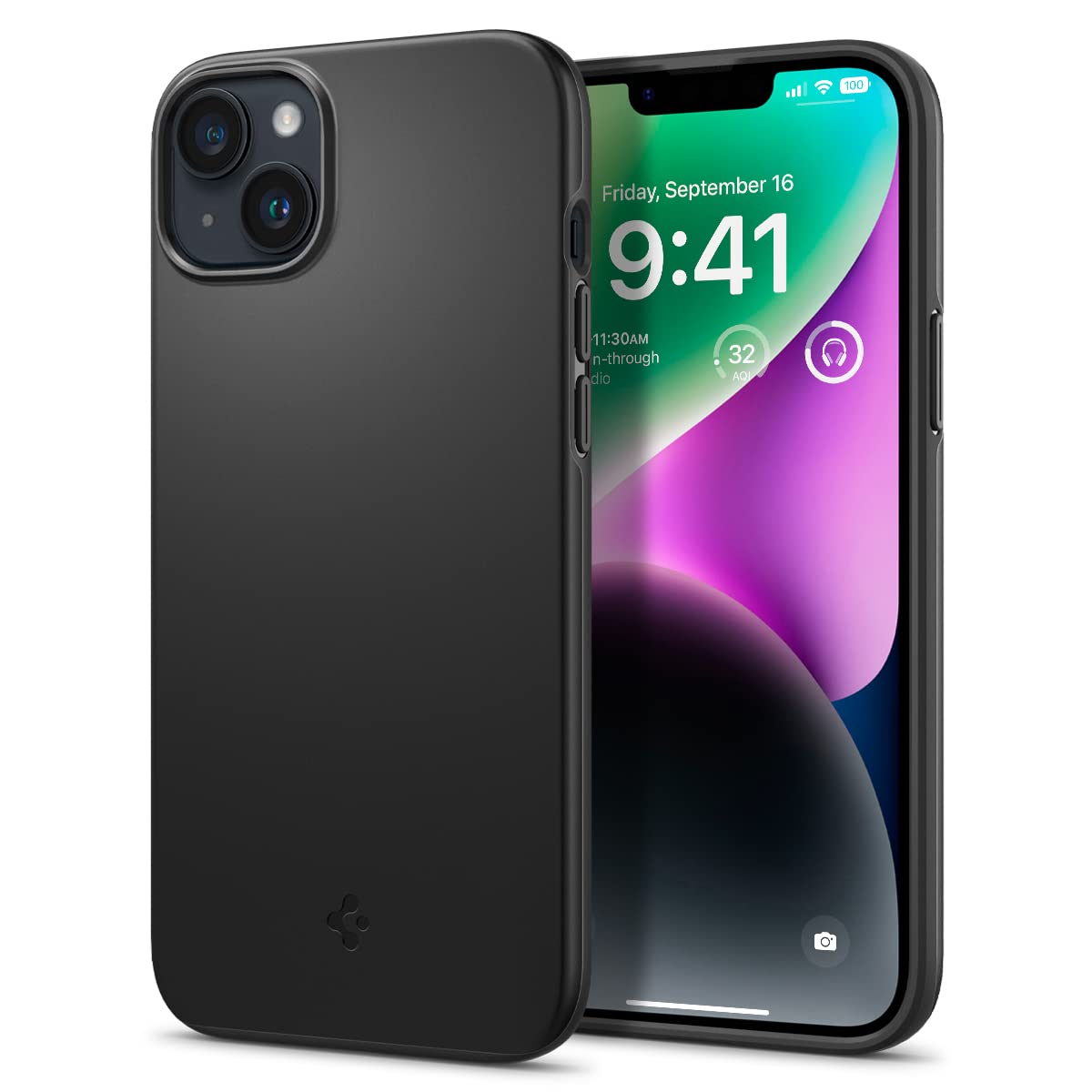 Spigen iPhone14Plus ケース 薄型 2重構造 PC素材 さらさら 米軍MIL規格取得 超極薄 レンズ保護 超薄型 超軽量 指紋防止 擦り傷防止 マット仕上げ ワイヤレス充電対応 マット仕上げ シン・フィット ACS04773 (ブラック)