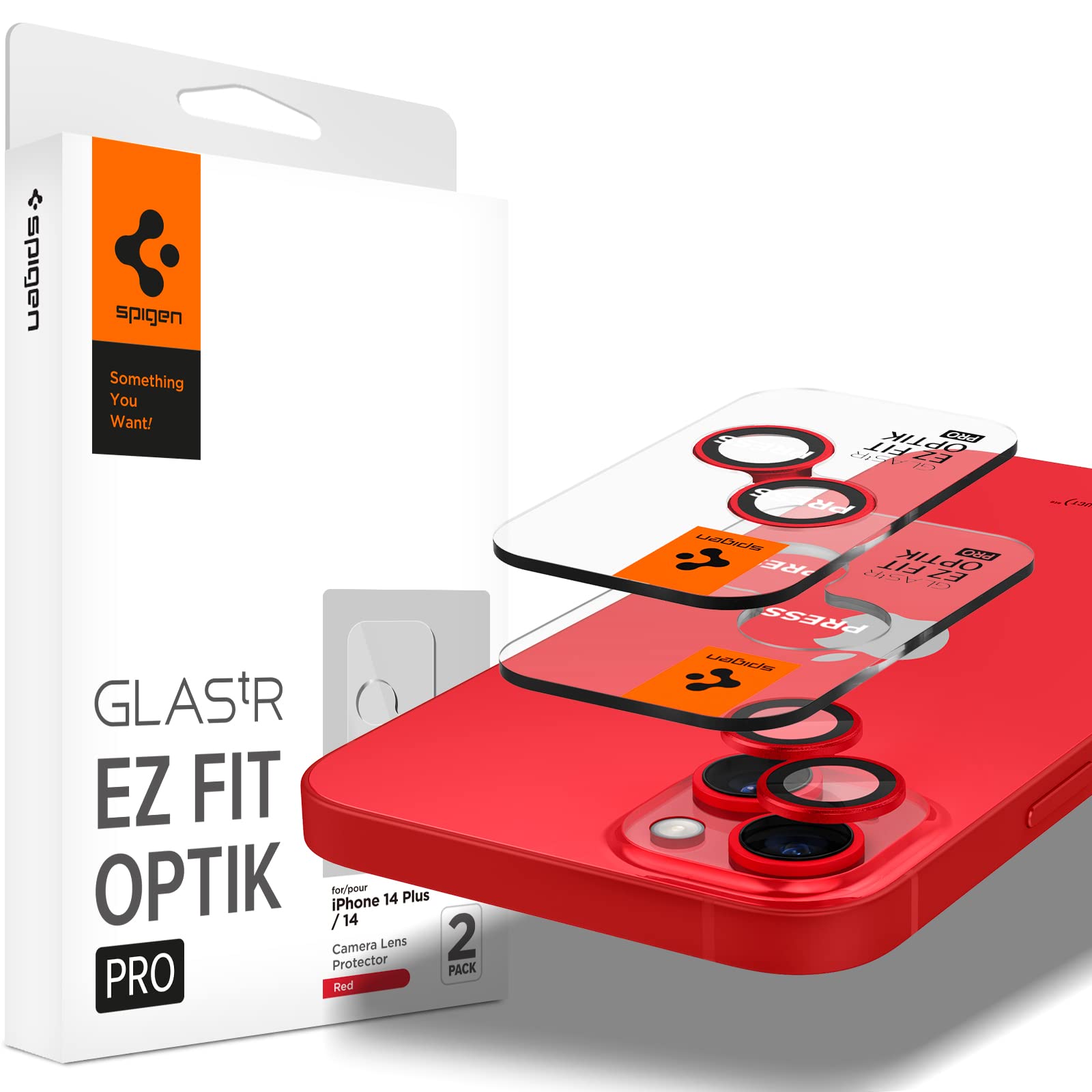 Spigen EZ Fit Optik Pro iPhone 14、iPhone 14 Plus 用 カメラフィルム 貼り付けキット付きiPhone14、iPhone14 Plus 対応 レンズ保護..