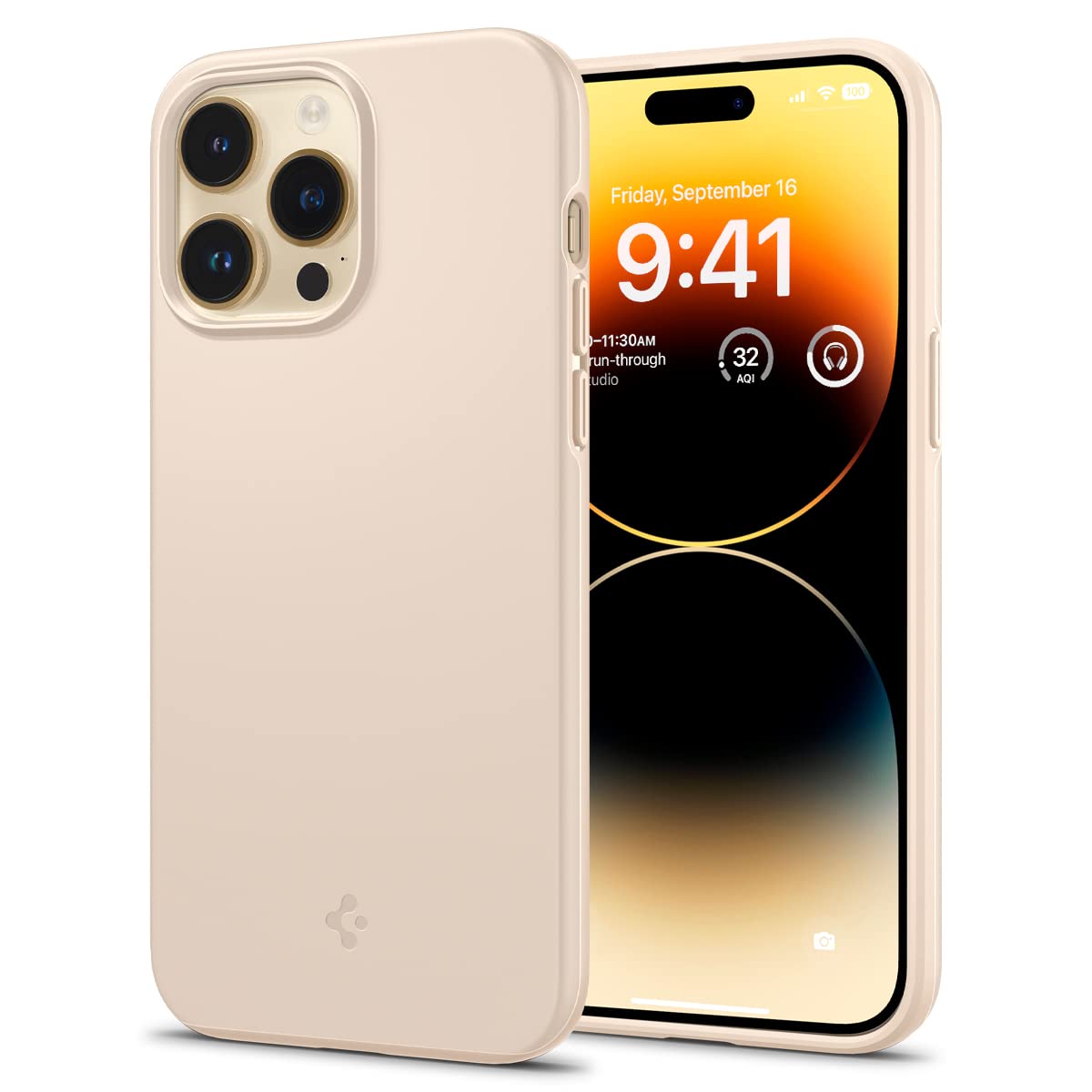 Spigen iPhone14Pro ケース 薄型 2重構造 PC素材 さらさら 米軍MIL規格取得 超極薄 レンズ保護 超薄型 超軽量 指紋防止 擦り傷防止 マット仕上げ ワイヤレス充電対応 マット仕上げ シン・フィット ACS04785 (サンド・ベージュ)