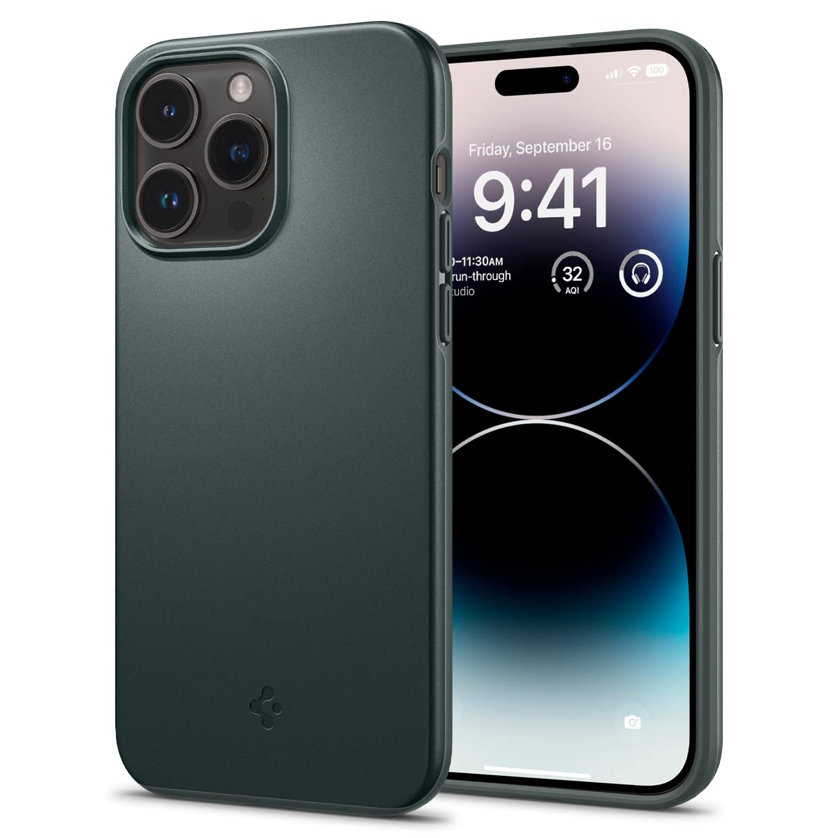 Spigen iPhone14Pro ケース 薄型 2重構造 PC素材 さらさら 米軍MIL規格取得 超極薄 レンズ保護 超薄型 超軽量 指紋防止 擦り傷防止 マット仕上げ ワイヤレス充電対応 マット仕上げ シン・フィット ACS04786 (アビス・グリーン)