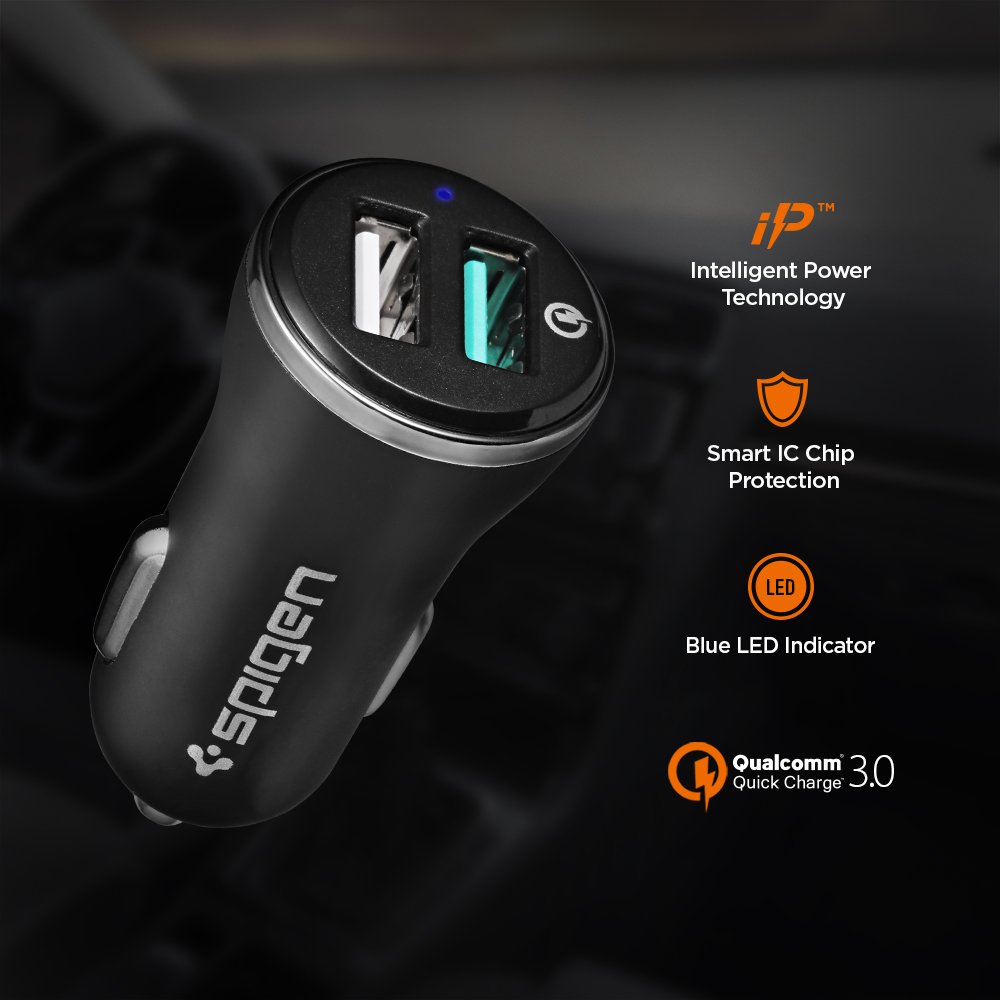 Spigen カーチャージャー 急速充電 2ポート Quick Charge 3.0 USB 000CG20643(ブラック)