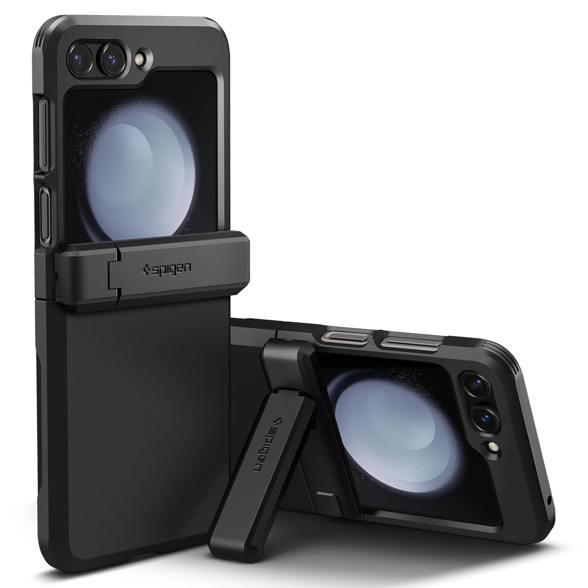 Spigen Galaxy Z Flip5 ケース スタンド付き 3重構造  米軍MIL規格取得 ヒンジ保護 背面保護 全面保護 耐衝撃 カメラ保護 画面保護 傷防止 衝撃 吸収 Qi充電 ワイヤレス充電対応 ギャラクシー Z フリップ 5 タフ・アーマー ACS06227 (ブラック)