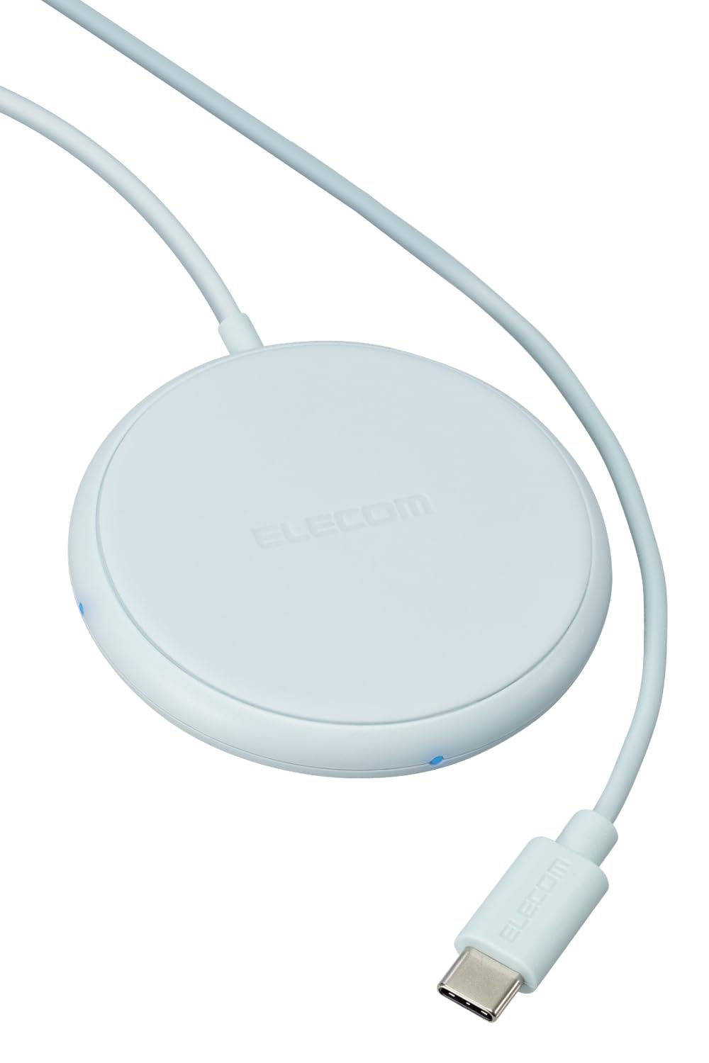 エレコム ワイヤレス充電器 Qi 正規認証品 コンパクトサイズ 5W ケーブル一体(1m) 滑り止めパッド 動作確認用LED USB充電器は別売り ブルー W-QA25BU