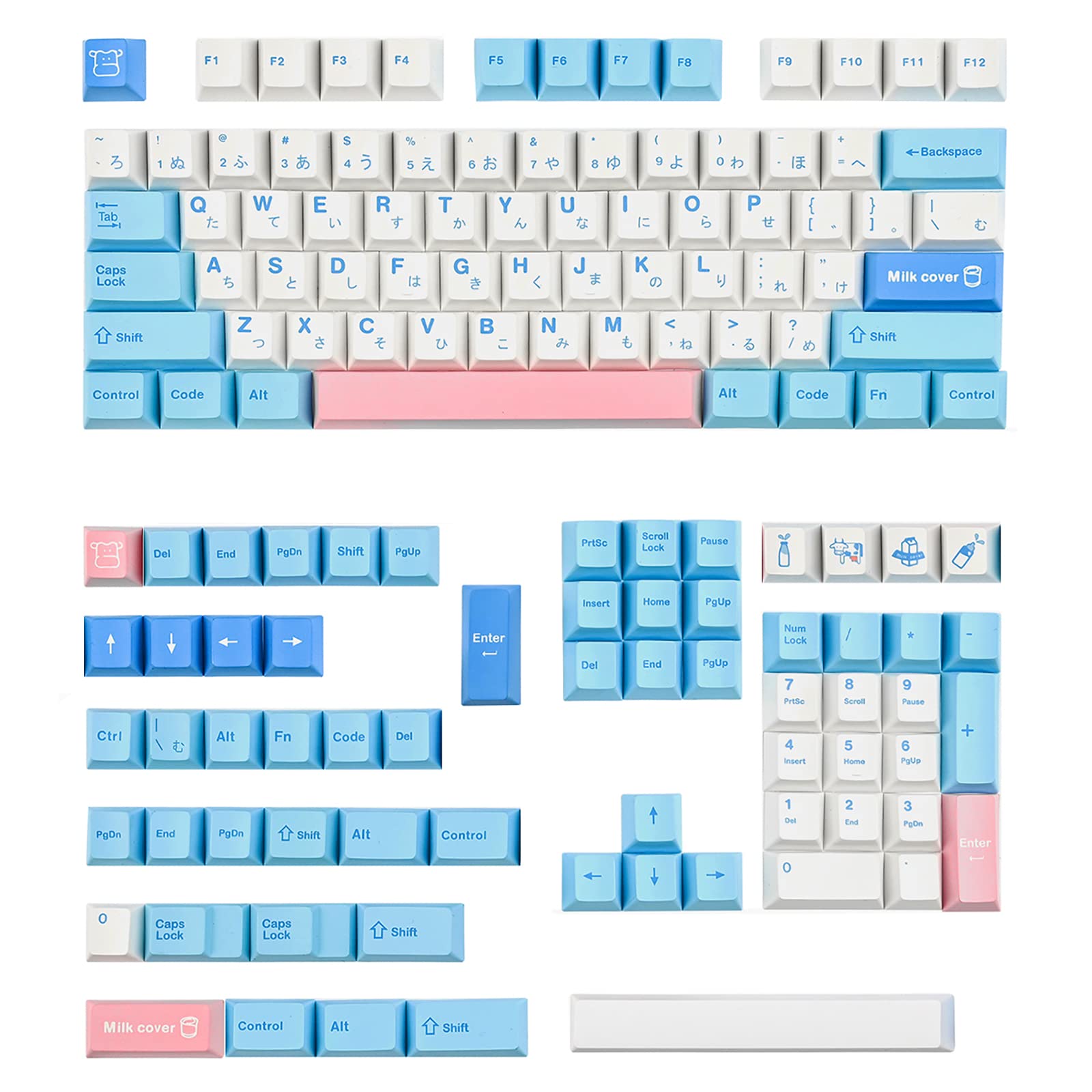 Cherry MX141個、PBTキーキャップセット 60% Dye-Sub Mx Switch メカニカルキーボード (ミルクキャップ)