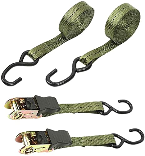 KOKITEA荷締めベルト ラチェット式 ベルト長 4m 固定バンド 破断荷重800kg 2本セット 締付固定 多用途 引越し 運搬用ラッシングベルト (アーミーグリーン)