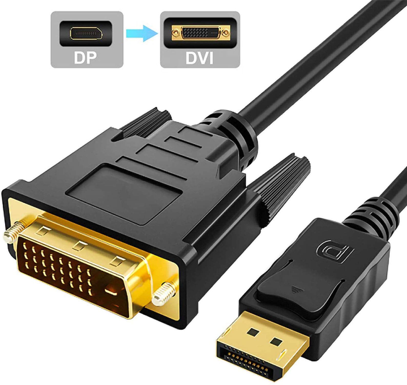 Displayport DVI 変換ケーブル 1.8m DVIケーブル DPケーブル DVIインターフェイスDVI-D 24+1 内臓1080P..