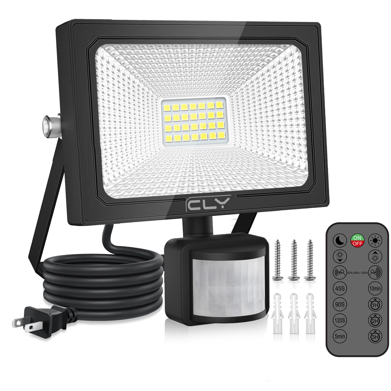 CLY センサーライト 屋外 人感センサーライト LED投光器 25W 昼白色 2500LM 6500K フラッドライト 超高輝度 IP66防水 省エネ 明るい 屋外 屋内 設置可能 高感度PIRセンサー 防犯対策用 駐車場/倉庫/防犯灯/作業灯/玄関灯/廊下/勝手口 コード1.5m 日本語説明書付き AC100V 2P