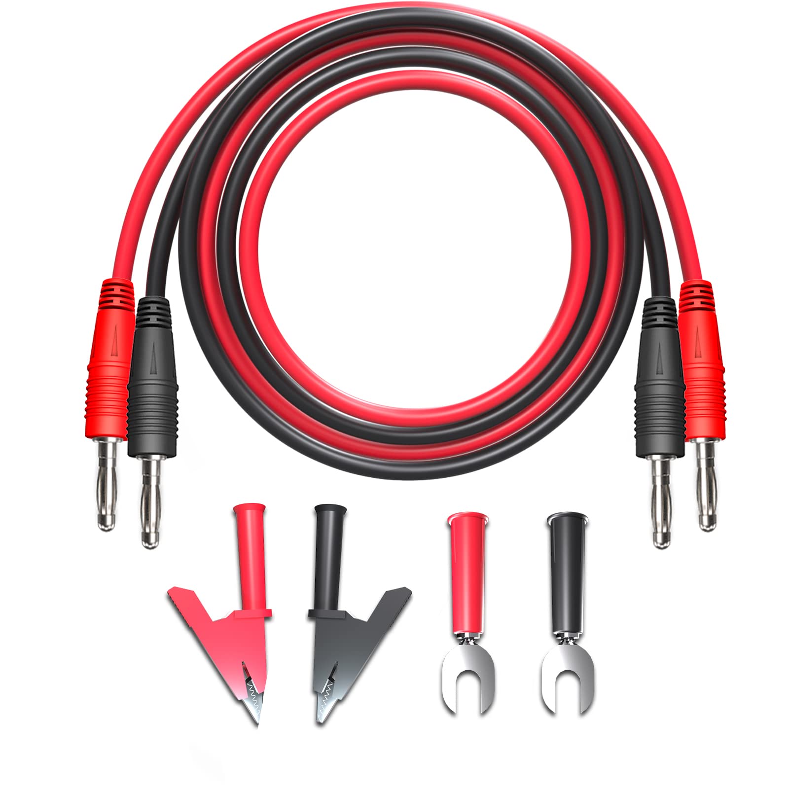 Cleqee 1000V / 15A 1mテストリード 絶縁ワニ口クリップ付き バナナプラグ ケーブル U型純銅シェイプ プローブテストリード 多機能 デジタルマルチメーター ブランド 電気テスト用の銅ケーブル マルチメーター用