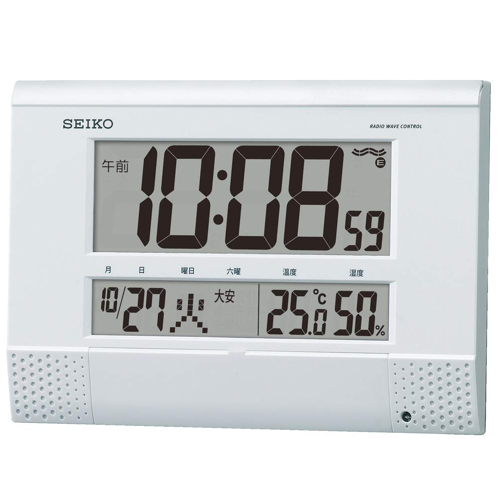 セイコークロック 白パール 本体サイズ18.6×26.4×3.9cm 掛け時計 置き時計 兼用 電波 デジタル プログ..