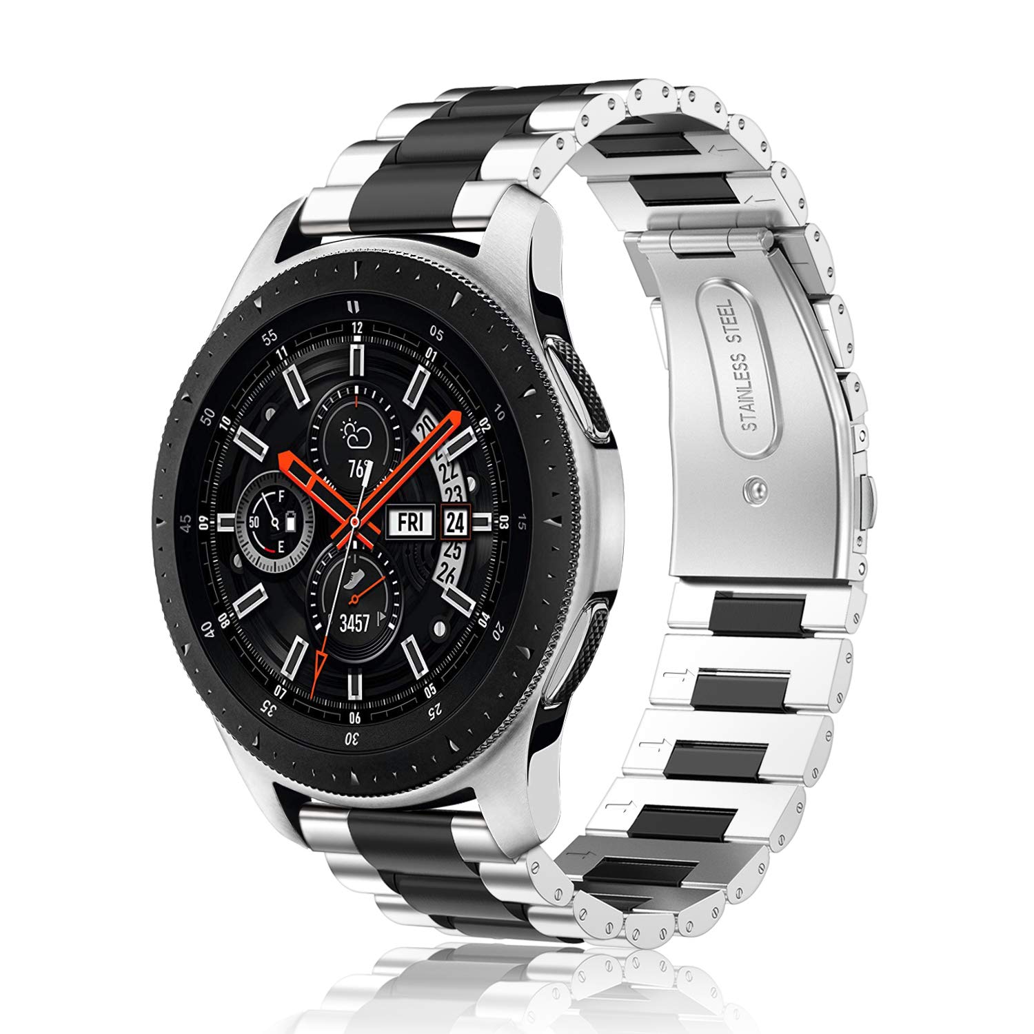 for Samsung Galaxy Watch 3 45mm / Gear S3 / Galaxy Watch 46mm バンド 22mm 時計バンド ステンレスバンド 金属ベルト 交換用ベルト 調整工具付き Gear S3 Frontier/S3 Classic/Galaxy Watch 46mm / Watch 3 45mm 対応（デザインA，ブラック/シルバー）