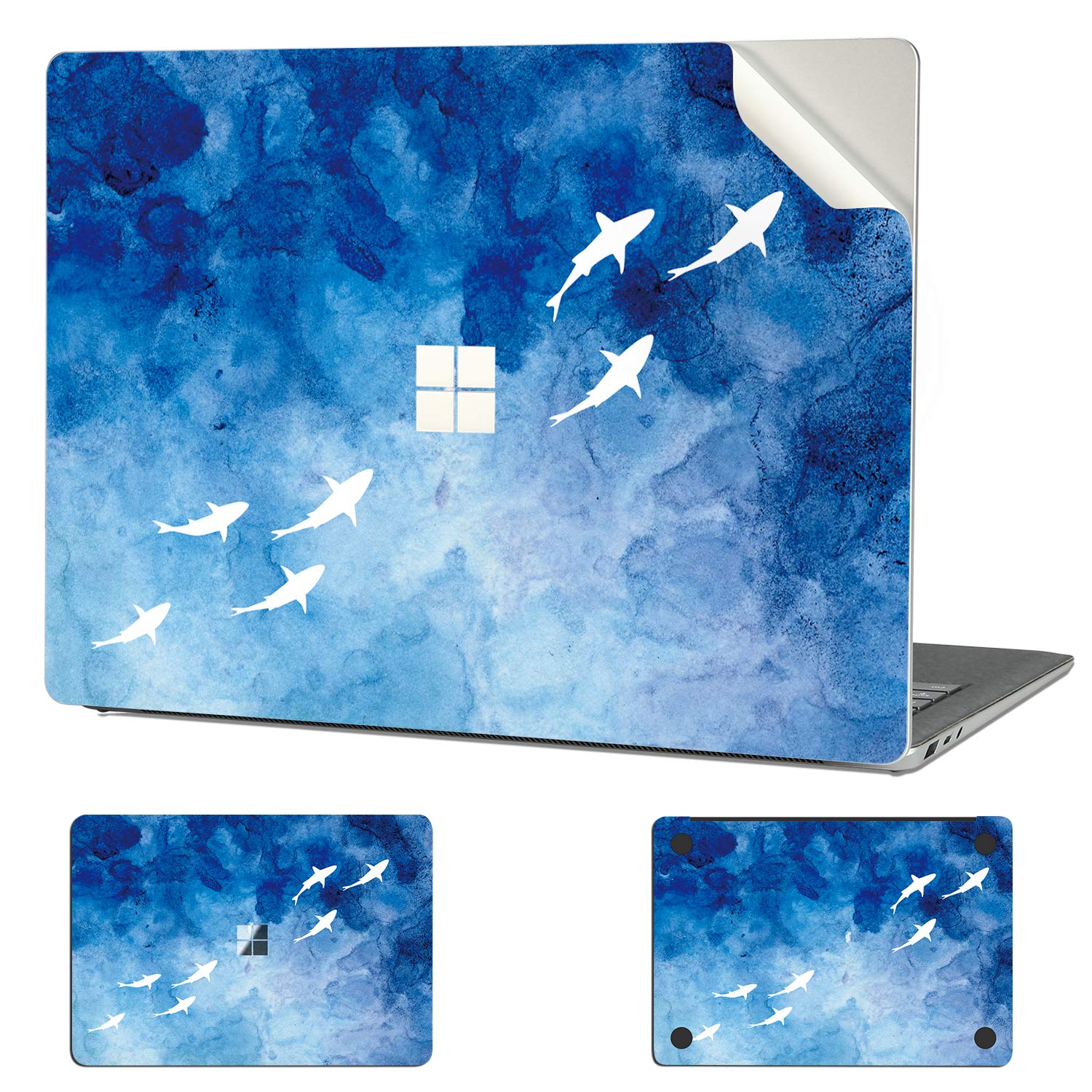 楽天FIDELADigi-Tatoo Surface 専用スキンシール カバー ステッカー （Microsoft Surface Laptop Go 3/ Laptop Go 2/ Laptop Go 12.4インチ用） 全身保護、取り外し可能、傷つき防止および残留物フリー [青い海と鯨]