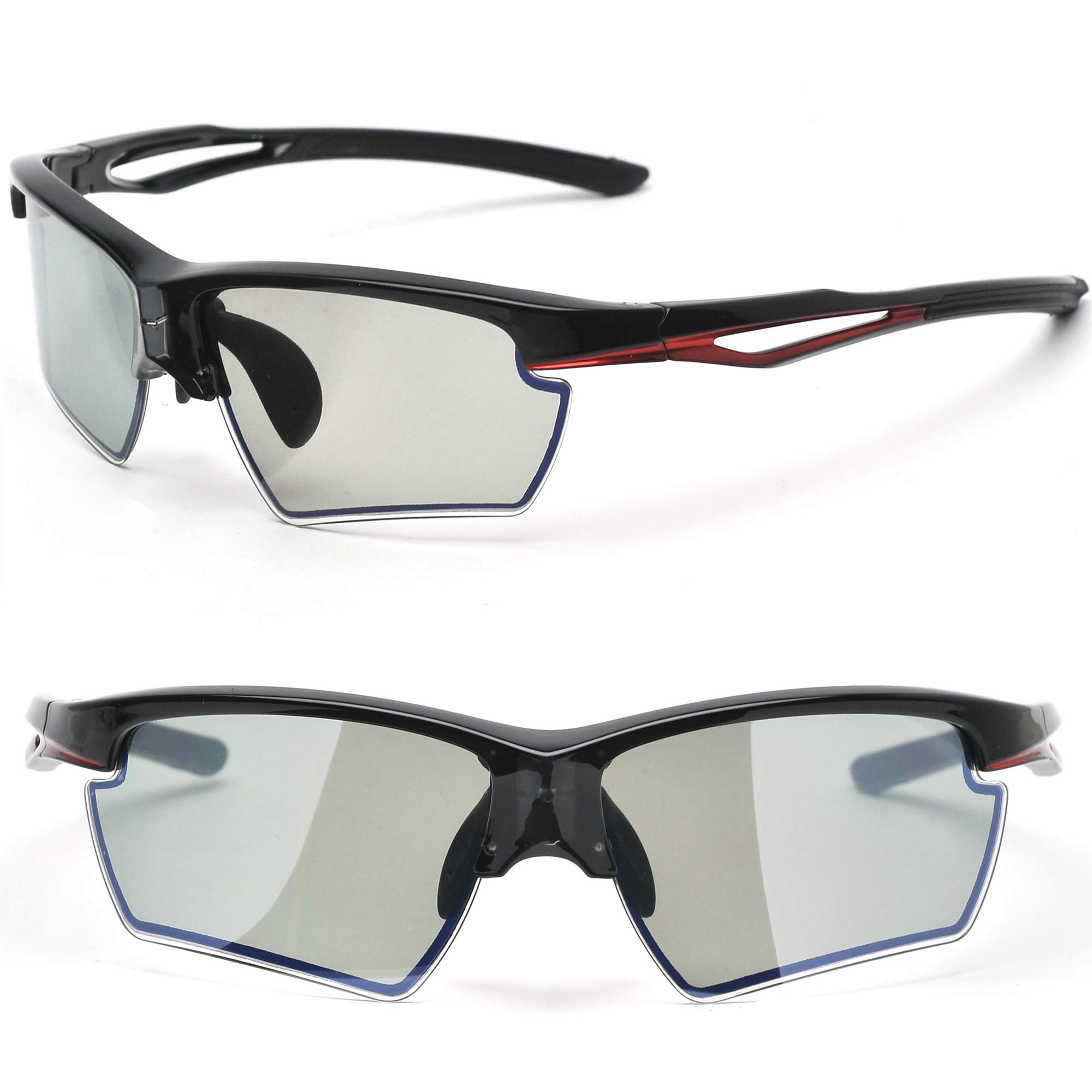 [エーフィット] 瞬間調光サングラス 調光偏光サングラス スポーツ メンズ 紫外線カット ブラック/レッド