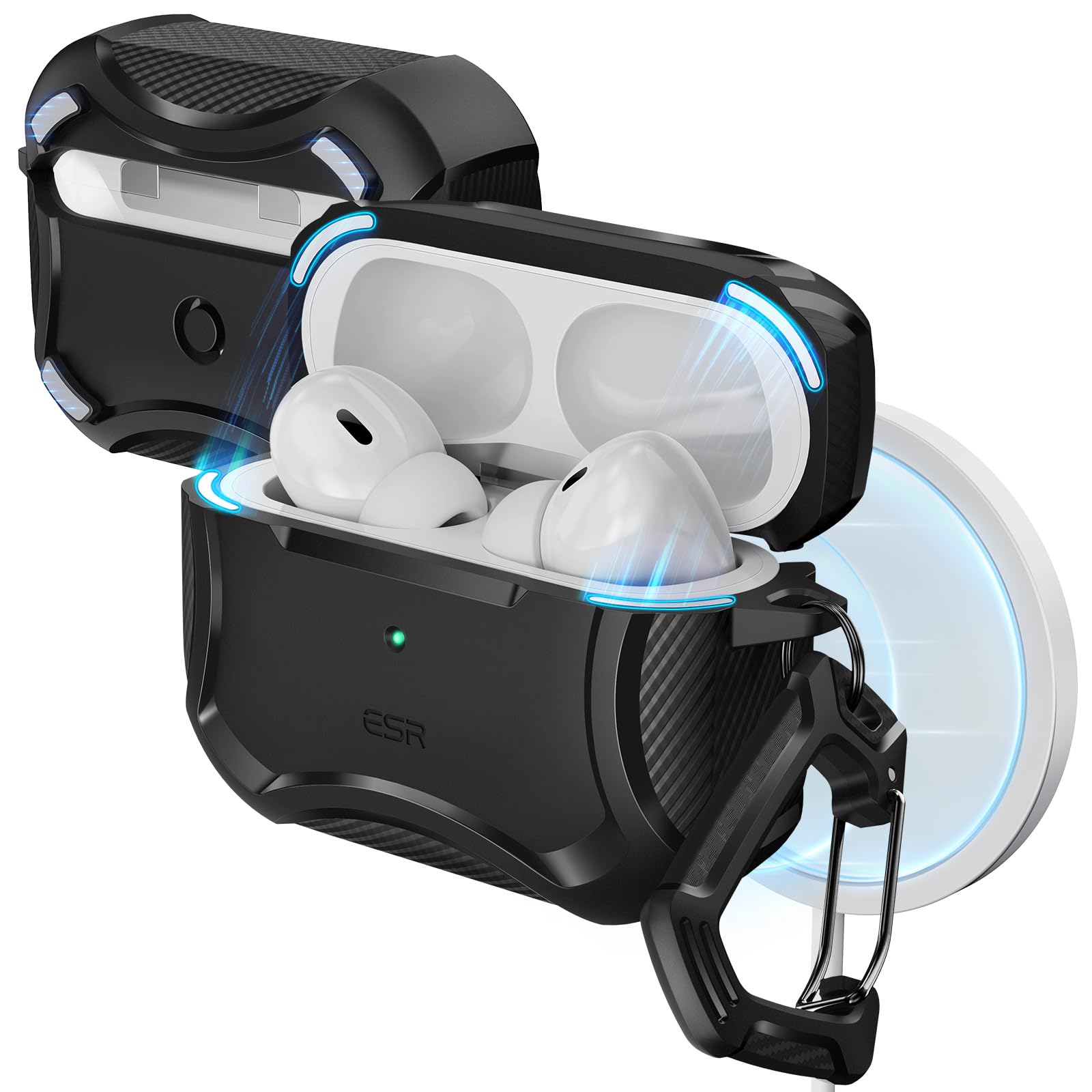 ESR AirPods Pro2 P[X MagSafeΉ AirPods Pro 2/1 (2023/2022/2019) HaloLockt(USB-C/LightningP[uΉ)A͂ȗh~ACtWAubN