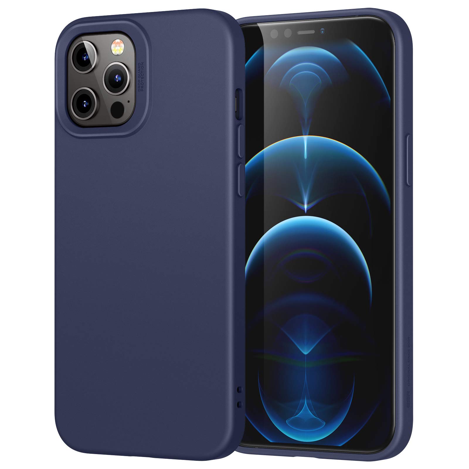 ESR iPhone12Pro Max 用 ケース 6.7 インチ 液体シリコンカバー ソフト 指紋防止 柔らかい裏地 ブルー