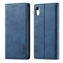 QLTYPRI iPhone XR ケース シンプル 手帳型 高級PUレザー 艶なしPU革 TPU バンパー カード収納 スタンド機能 マグネット 耐衝撃 全面保護 定番 人気 おしゃれ 財布型 アイフォンXR スマホケース - ネービー
