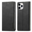 QLTYPRI iPhone 12 ケース シンプル 手帳型 高級PUレザー 艶なしPU革 TPU バンパー カード収納 スタンド機能 マグネット 耐衝撃 全面保護 定番 人気 おしゃれ 財布型 アイフォン12 (6.1) - ブラック