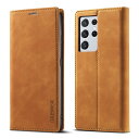 QLTYPRI Samsung Galaxy S21 Ultra 5G ケース 手帳型 SC-52B ケース 高級PUレザー 艶なしPU革 TPU バンパー カード収納 スタンド機能 マグネット 耐衝撃 全面保護 財布型 カバー ギャラクシー S21 Ultra 対応 6.8 インチ - ブラウン